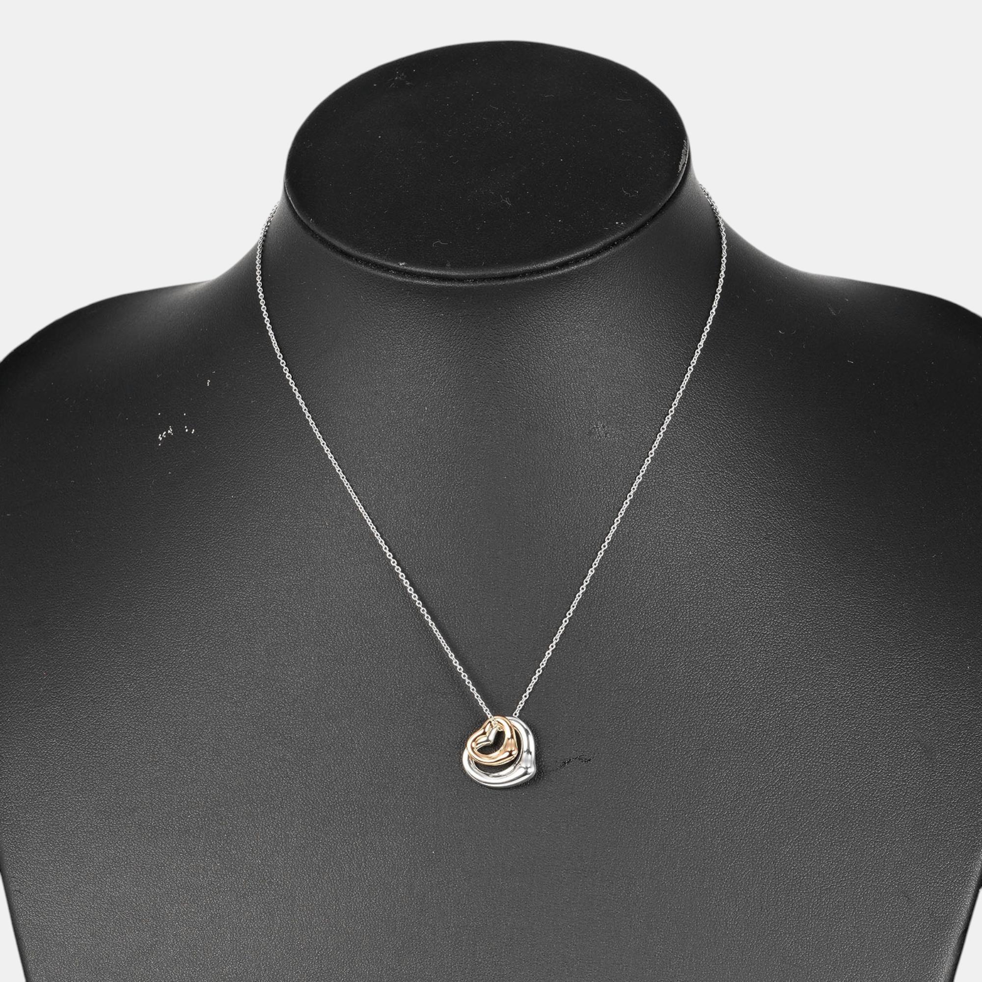 Tiffany & Co. Silver and 18K Pink Gold Double Open Heart Necklace 