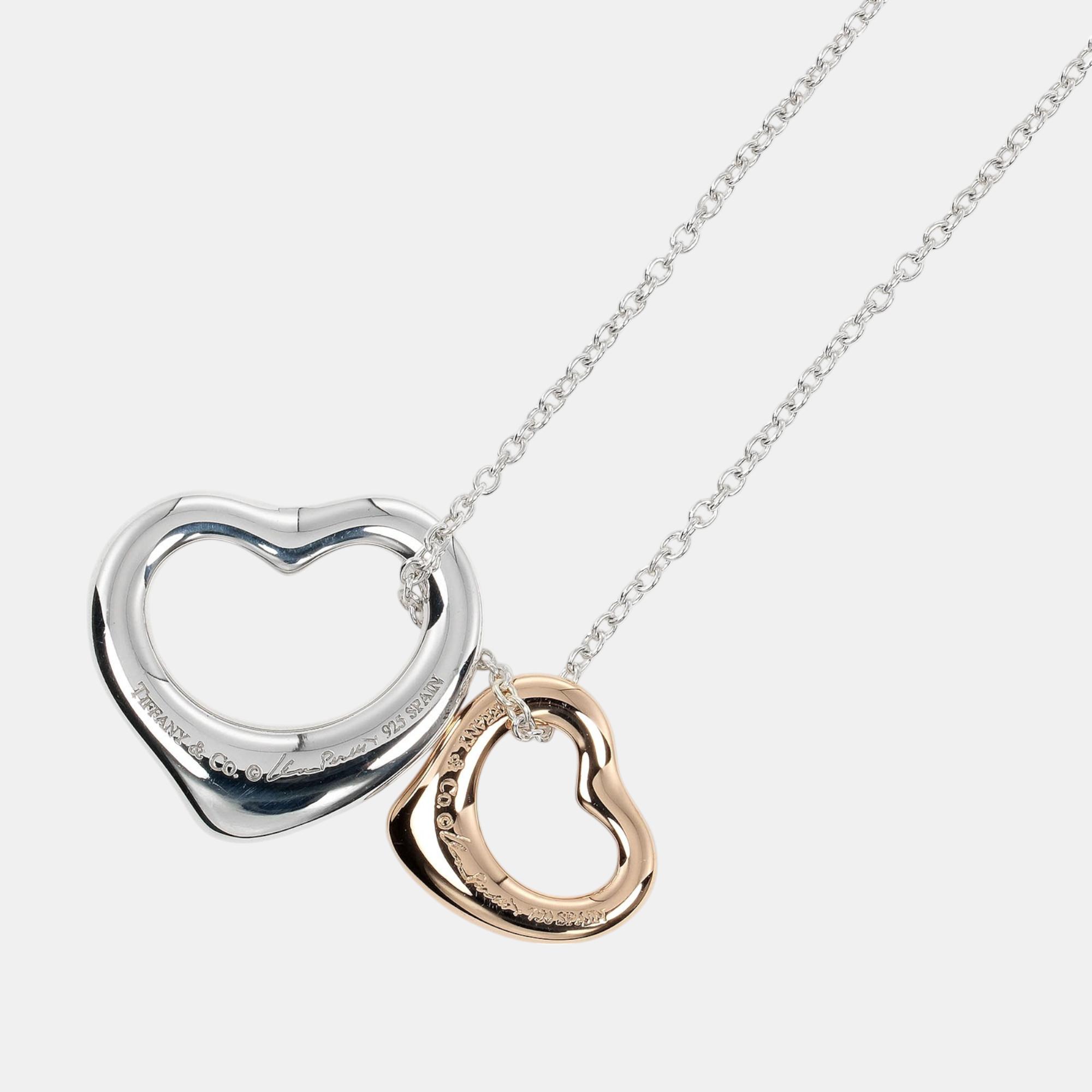 Tiffany & Co. Silver and 18K Pink Gold Double Open Heart Necklace 