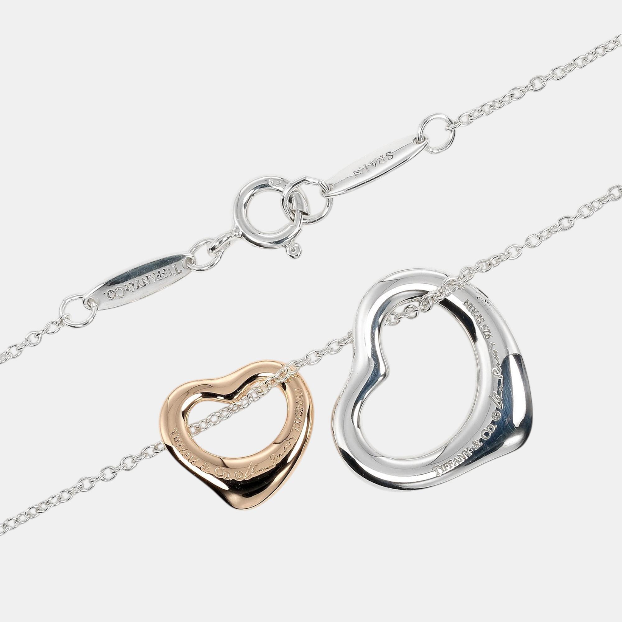 Tiffany & Co. Silver and 18K Pink Gold Double Open Heart Necklace 