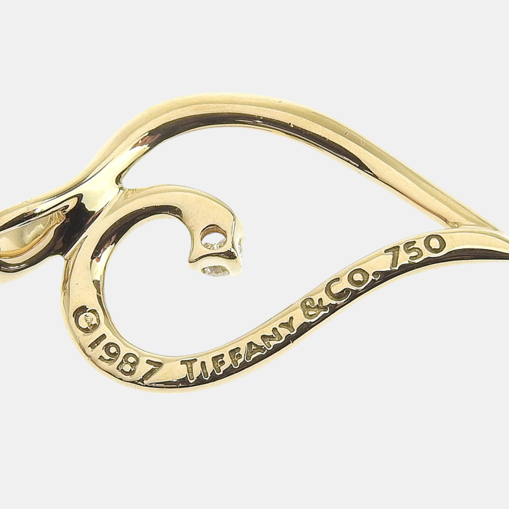 Tiffany & Co. 18K Yellow Gold Diamond Leaf Heart Necklace 