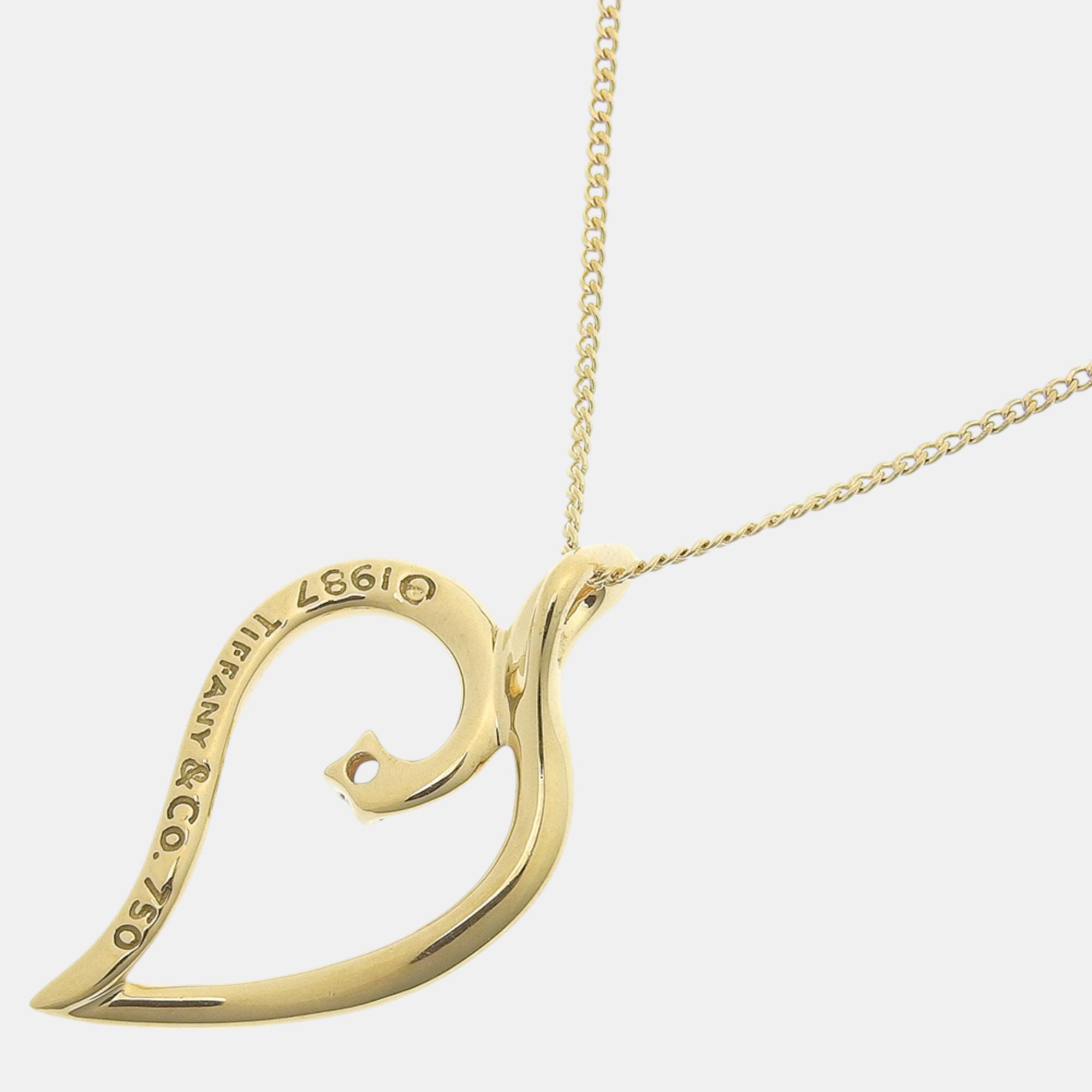 Tiffany & Co. 18K Yellow Gold Diamond Leaf Heart Necklace 