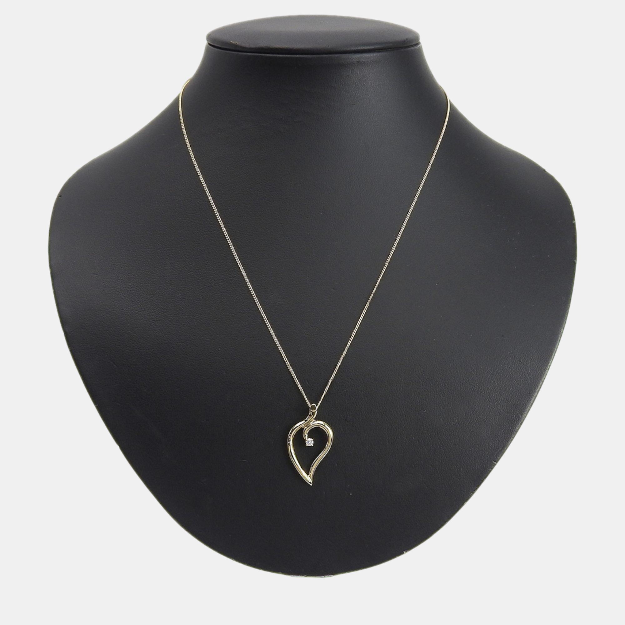 Tiffany & Co. 18K Yellow Gold Diamond Leaf Heart Necklace 