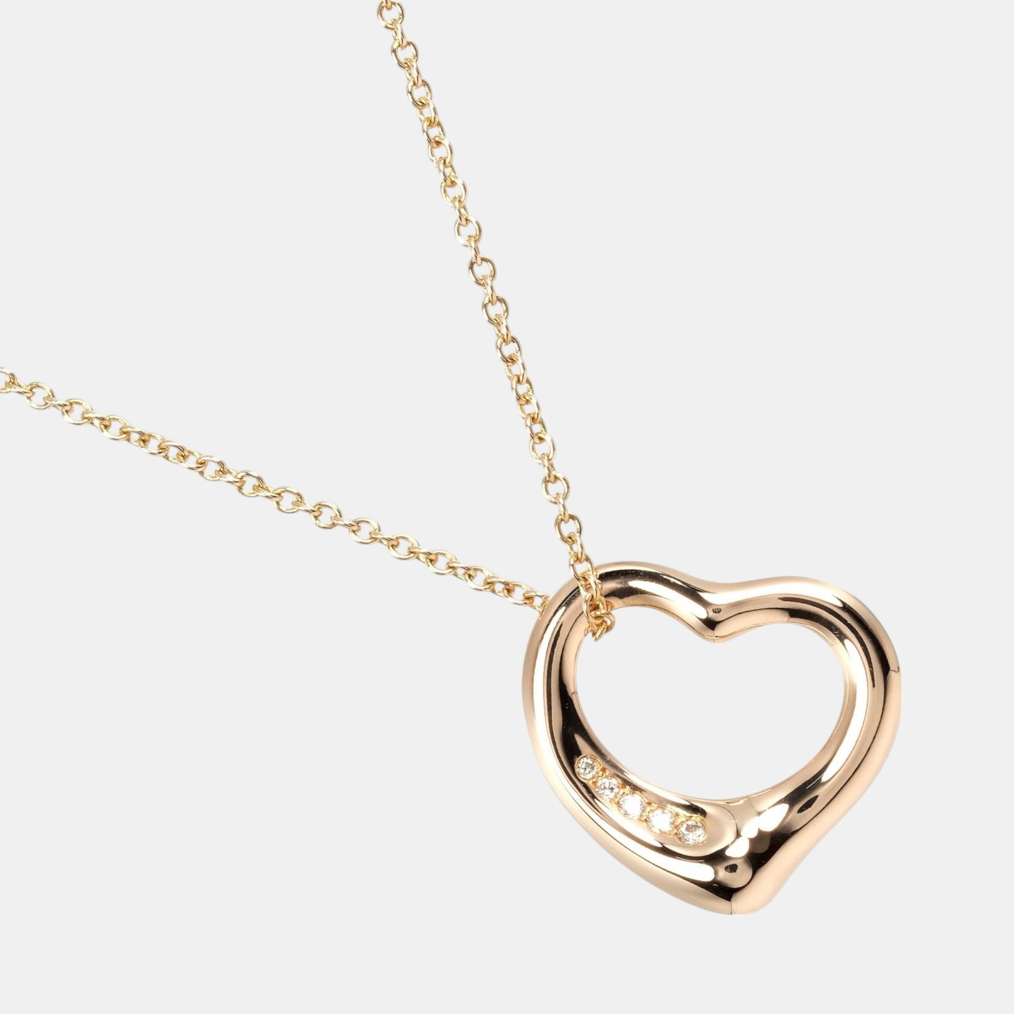 

Tiffany & Co. 18K Pink Gold Diamonds Open Heart Necklace