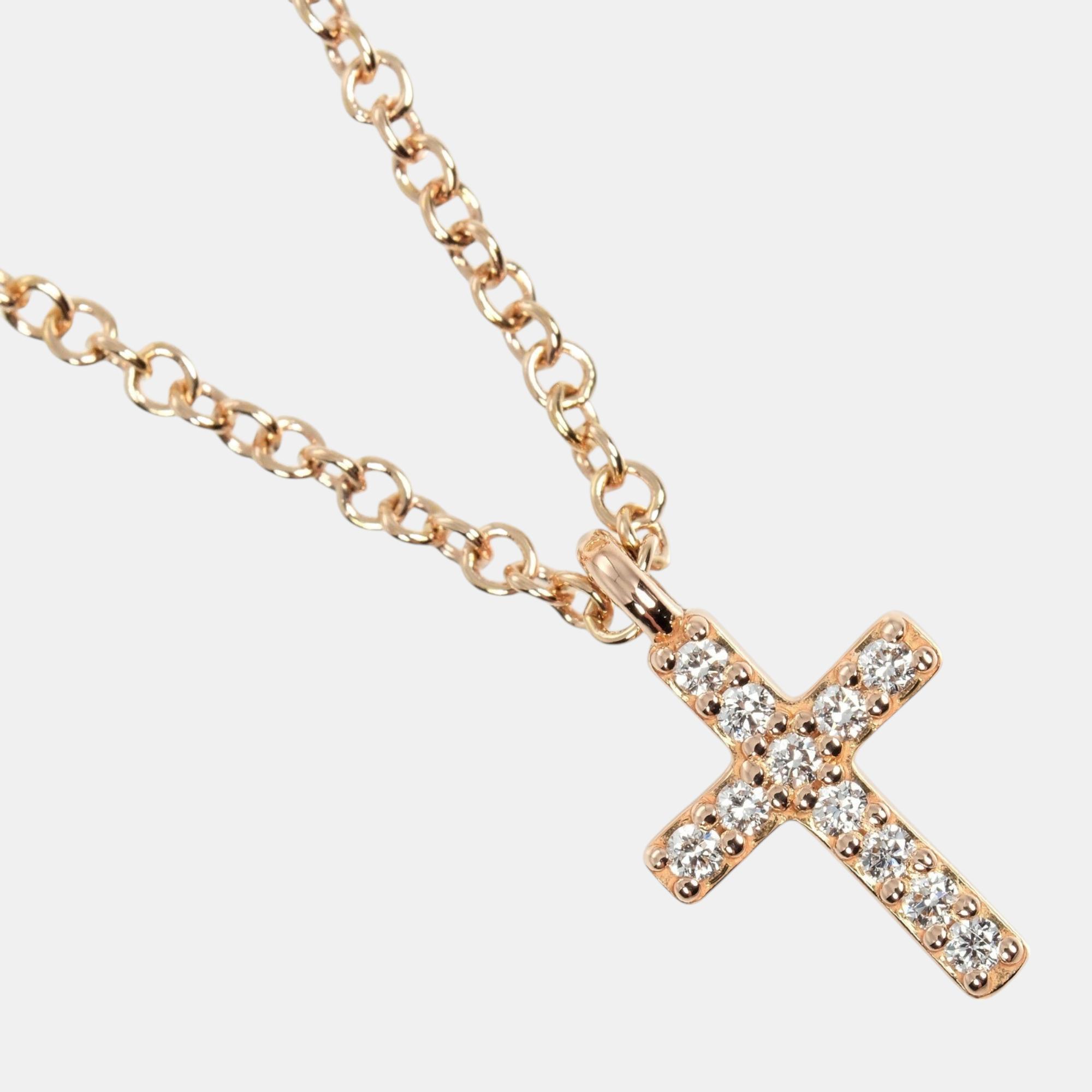 

Tiffany & Co. 18K Pink Gold Mini Diamond Cross Pendant Necklace