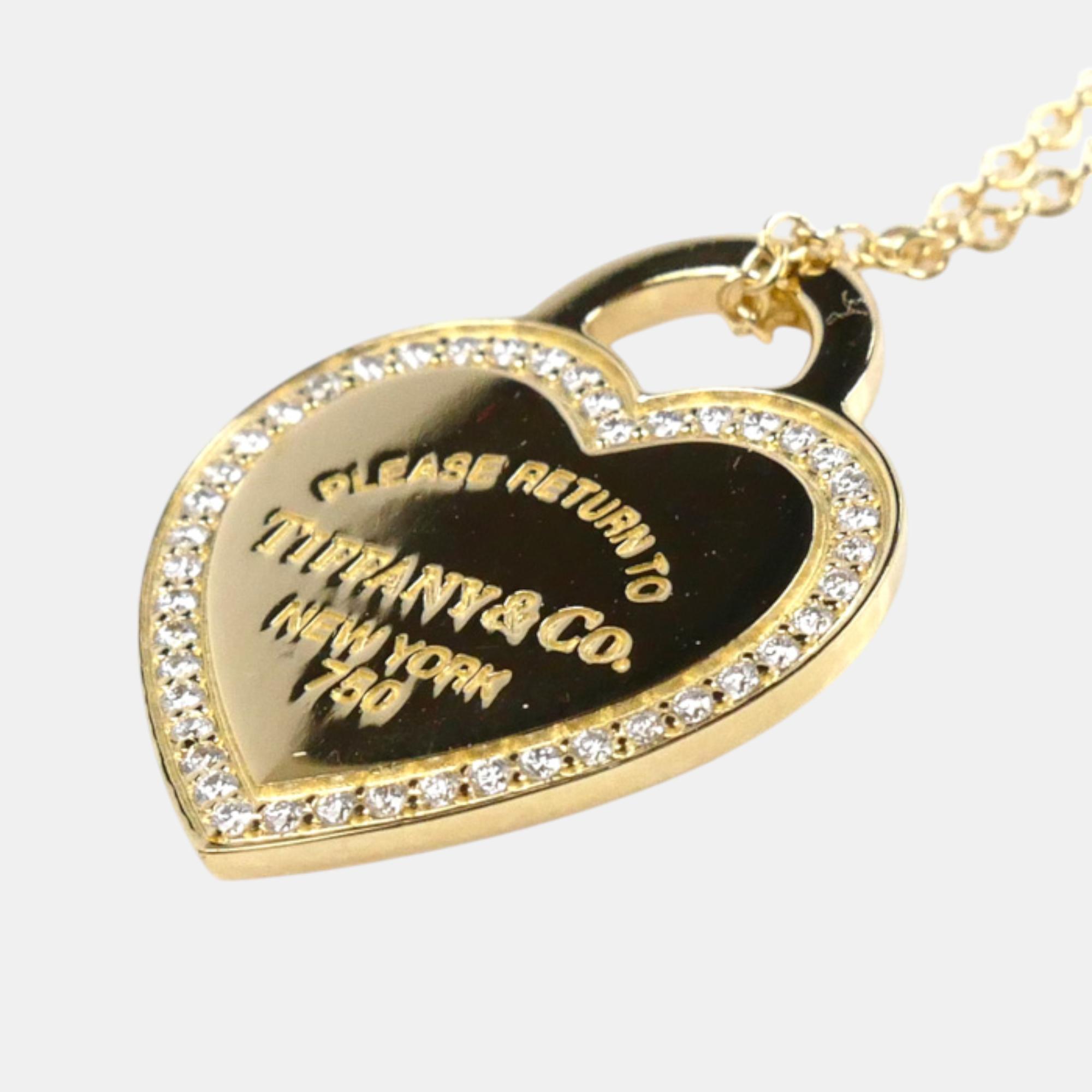 Tiffany & Co. 18K Yellow Gold Return to Tiffany Diamond Heart Tag Pendant Necklace 