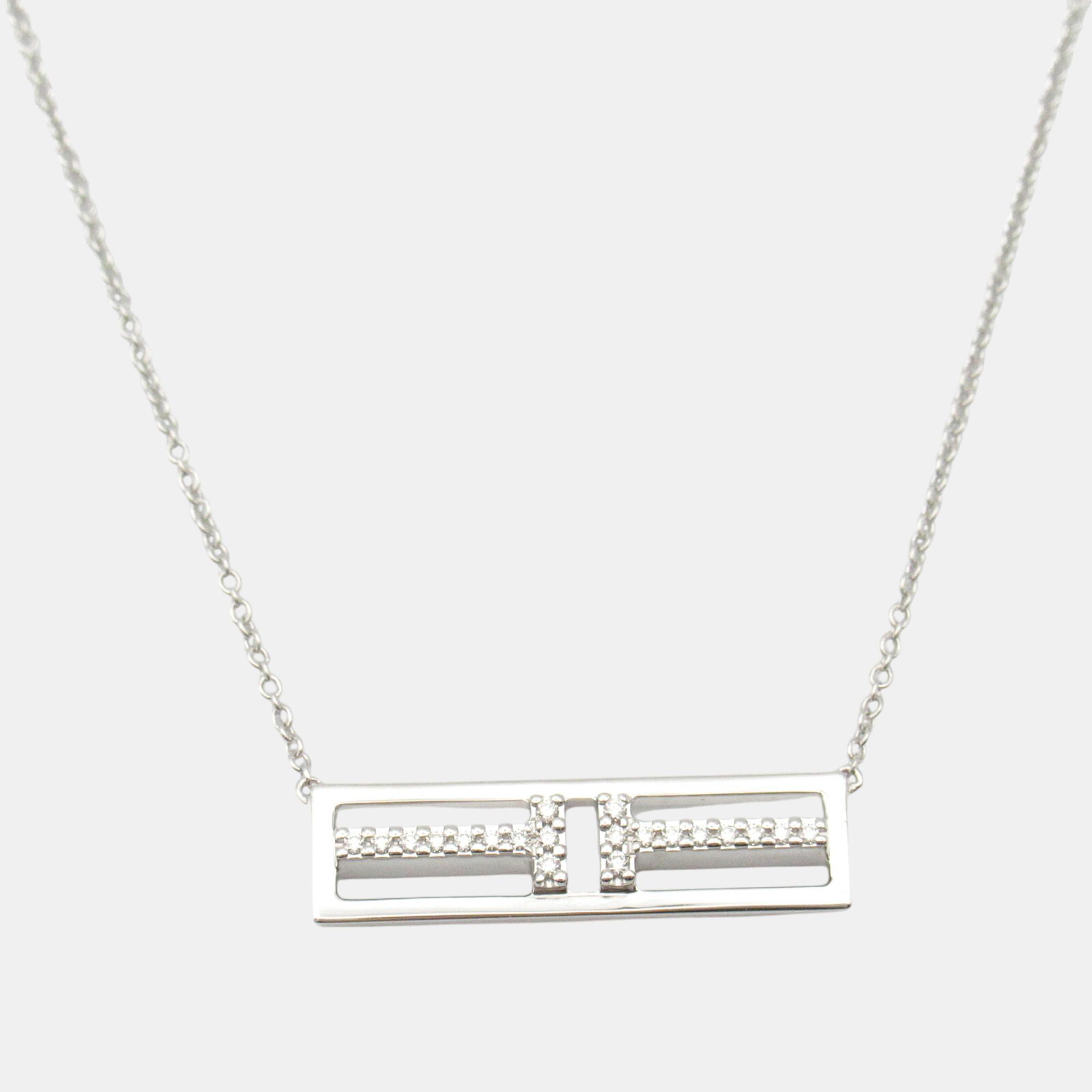 

Tiffany & Co. 18K White Gold Tiffany T Open Diamond Bar Pendant Necklace