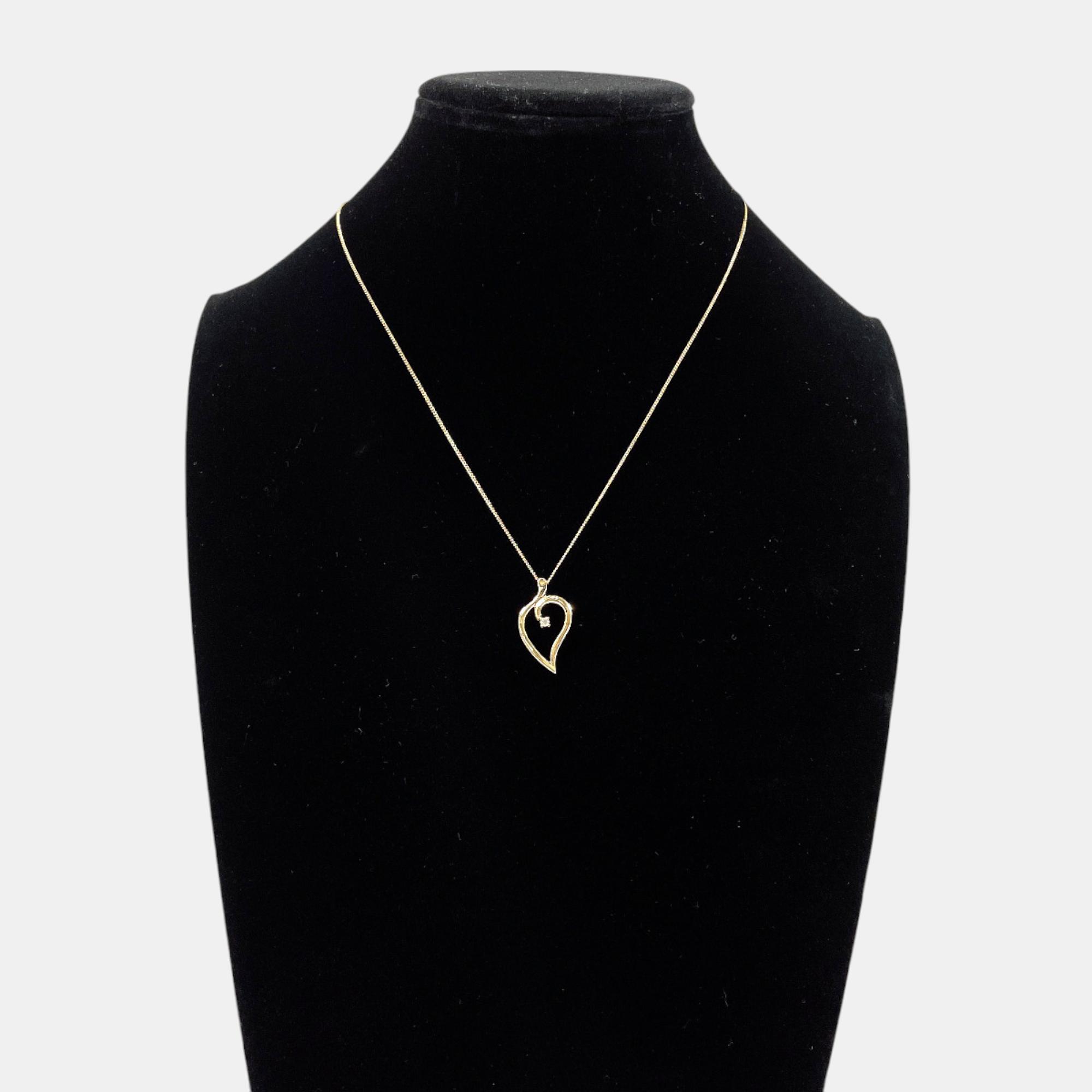Tiffany & Co. 18K Yellow Gold Diamond Vintage Open Heart Leaf Pendant Necklace 