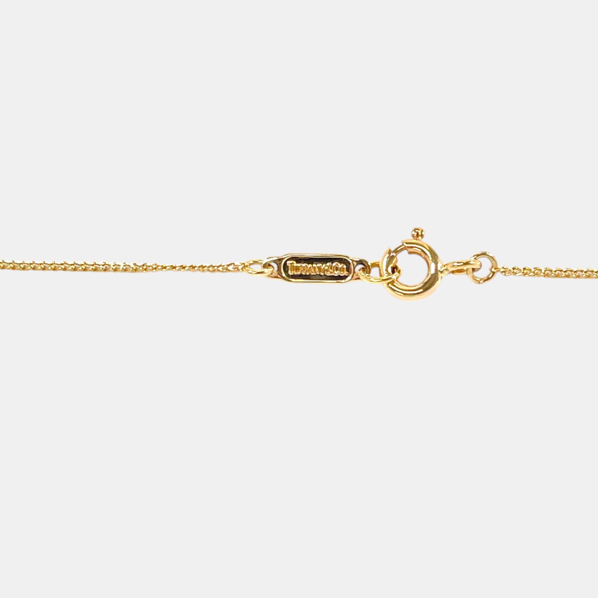 Tiffany & Co. 18K Yellow Gold Diamond Vintage Open Heart Leaf Pendant Necklace 