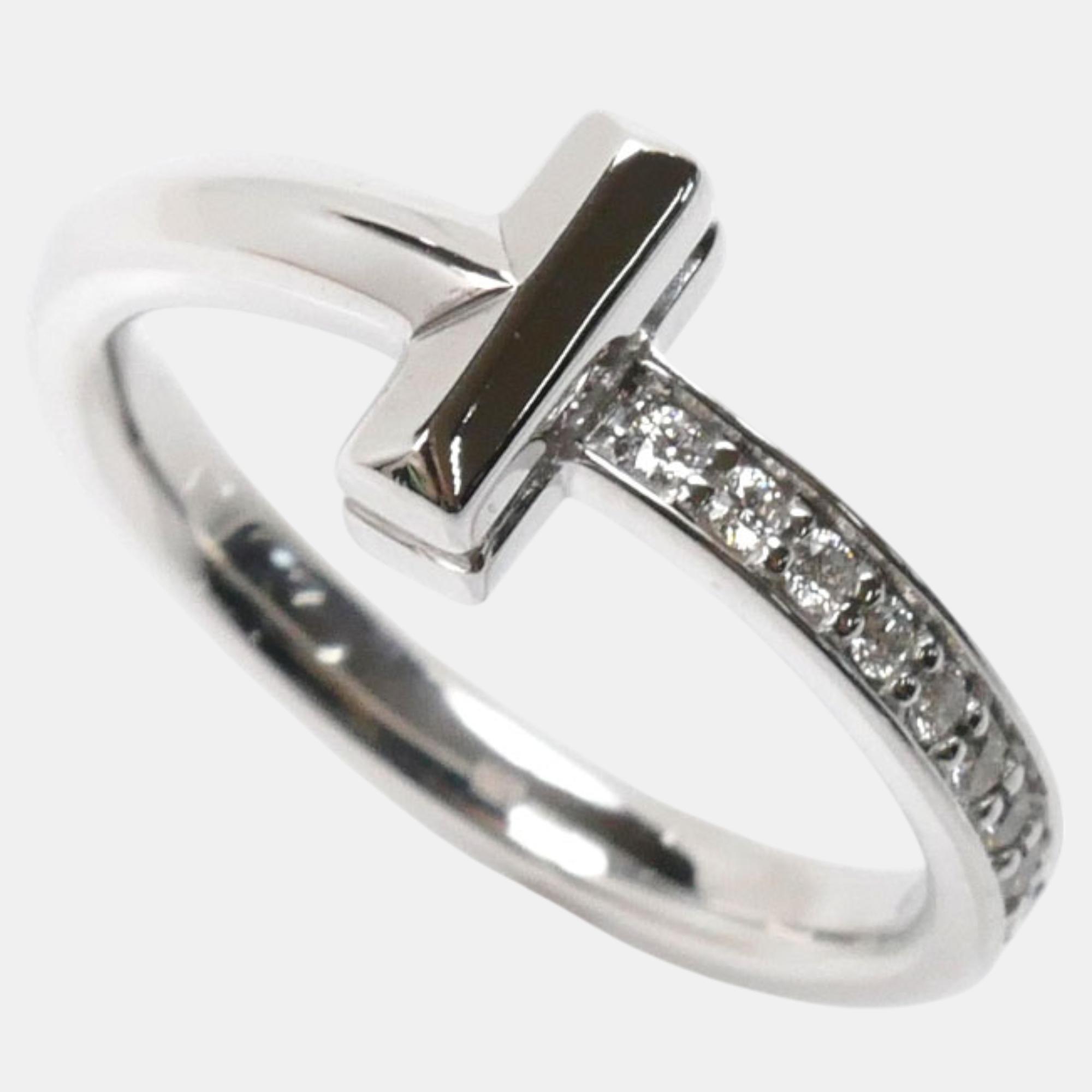 

Tiffany & Co. 18K White Gold and Diamond T Narrow Band Ring EU 49