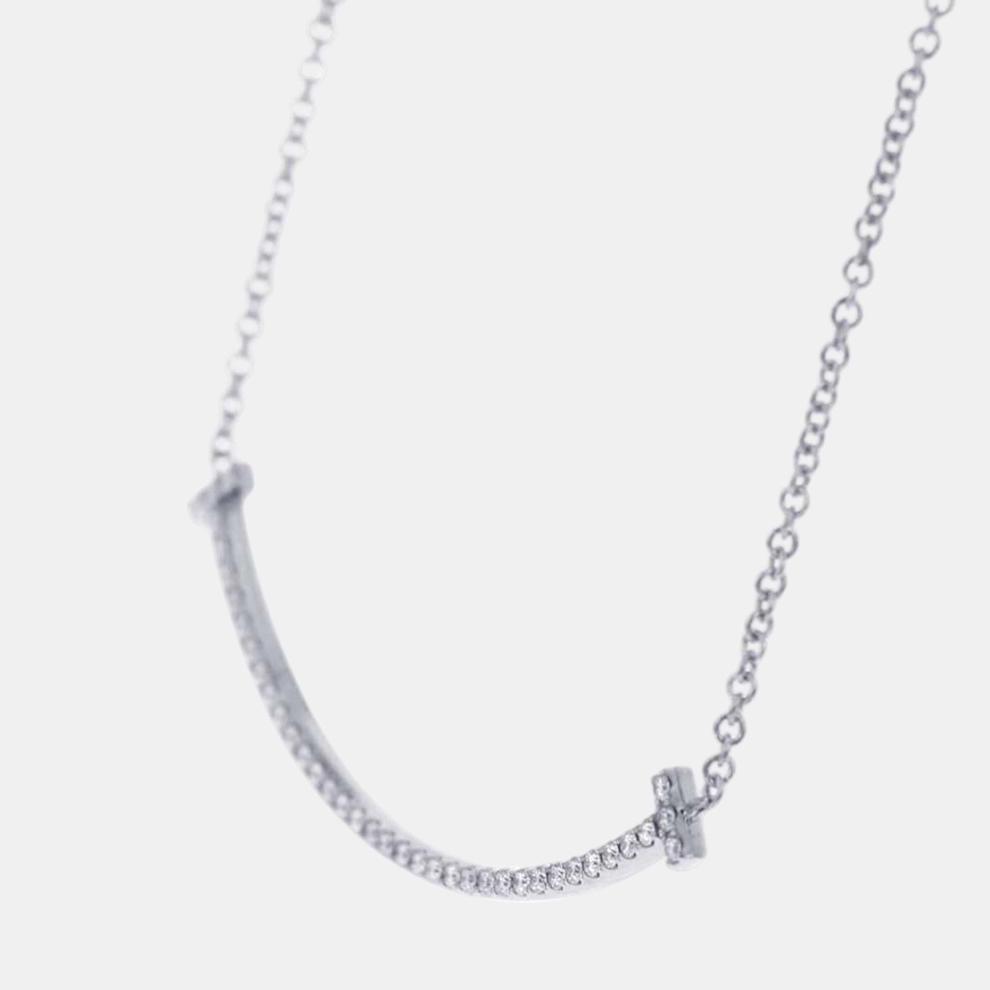 

Tiffany&Co. T Smile Pendant Necklace Size Small 18K White Gold