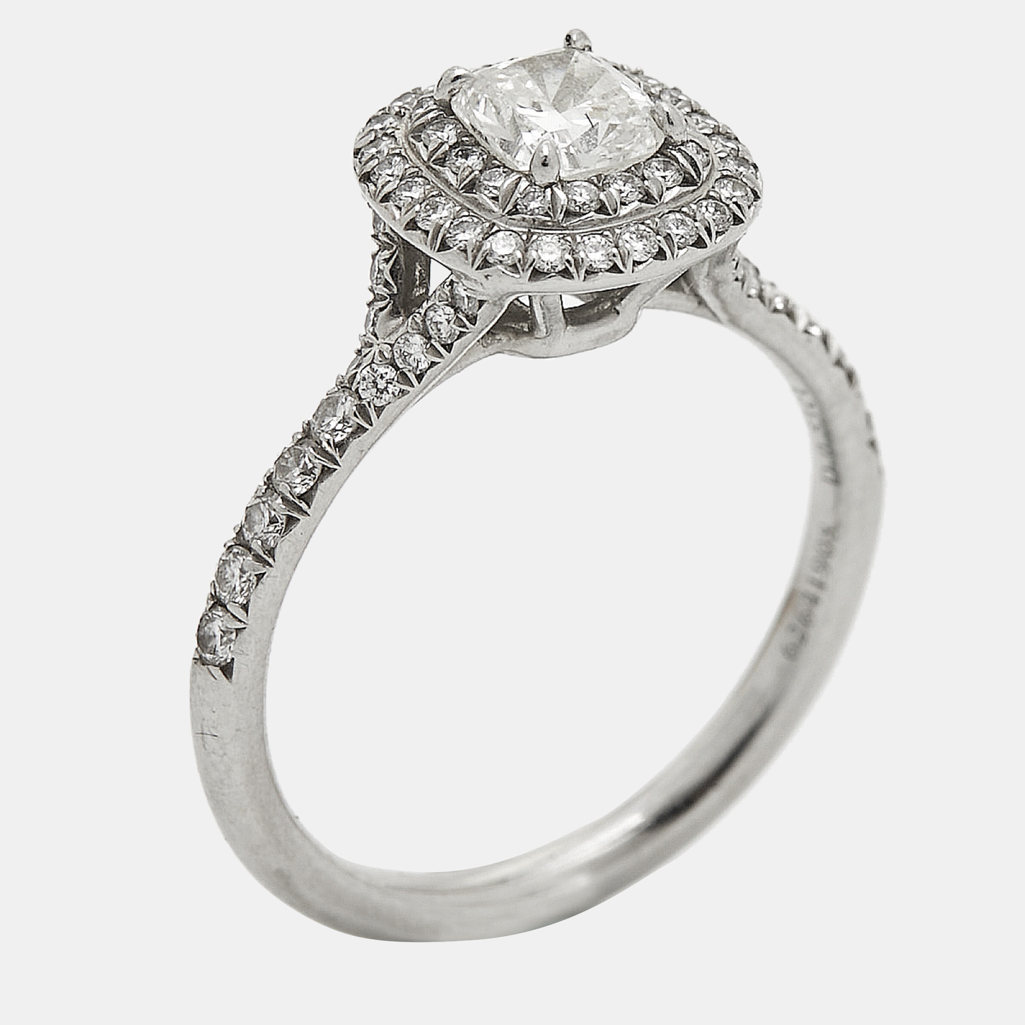 Tiffany & Co. Tiffany Soleste Cushion Cut Diamond Solitaire Double Halo Platinum Engagement Ring Size 51