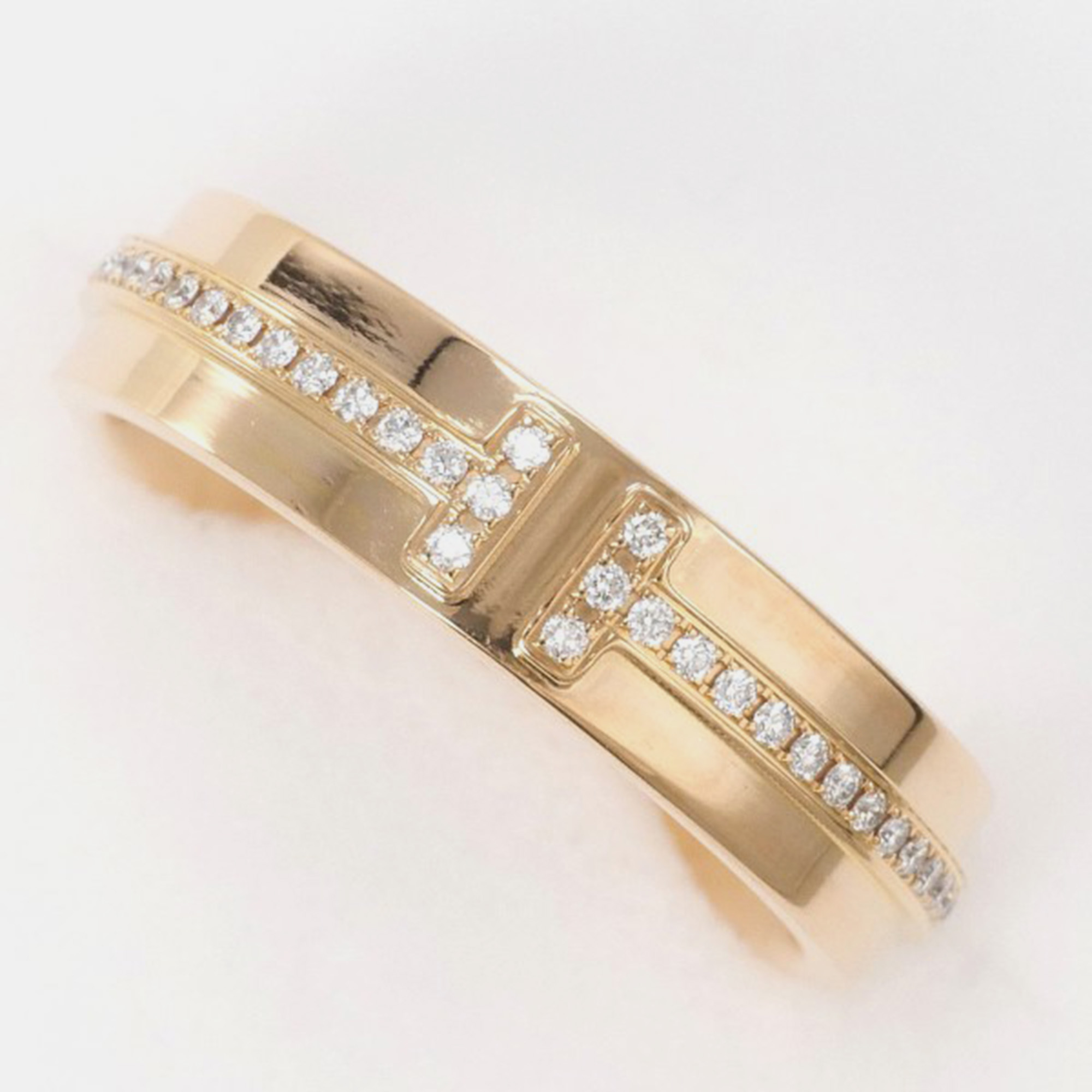 

Tiffany & Co. 18K Rose Gold and Diamond T Two Band Ring EU 48