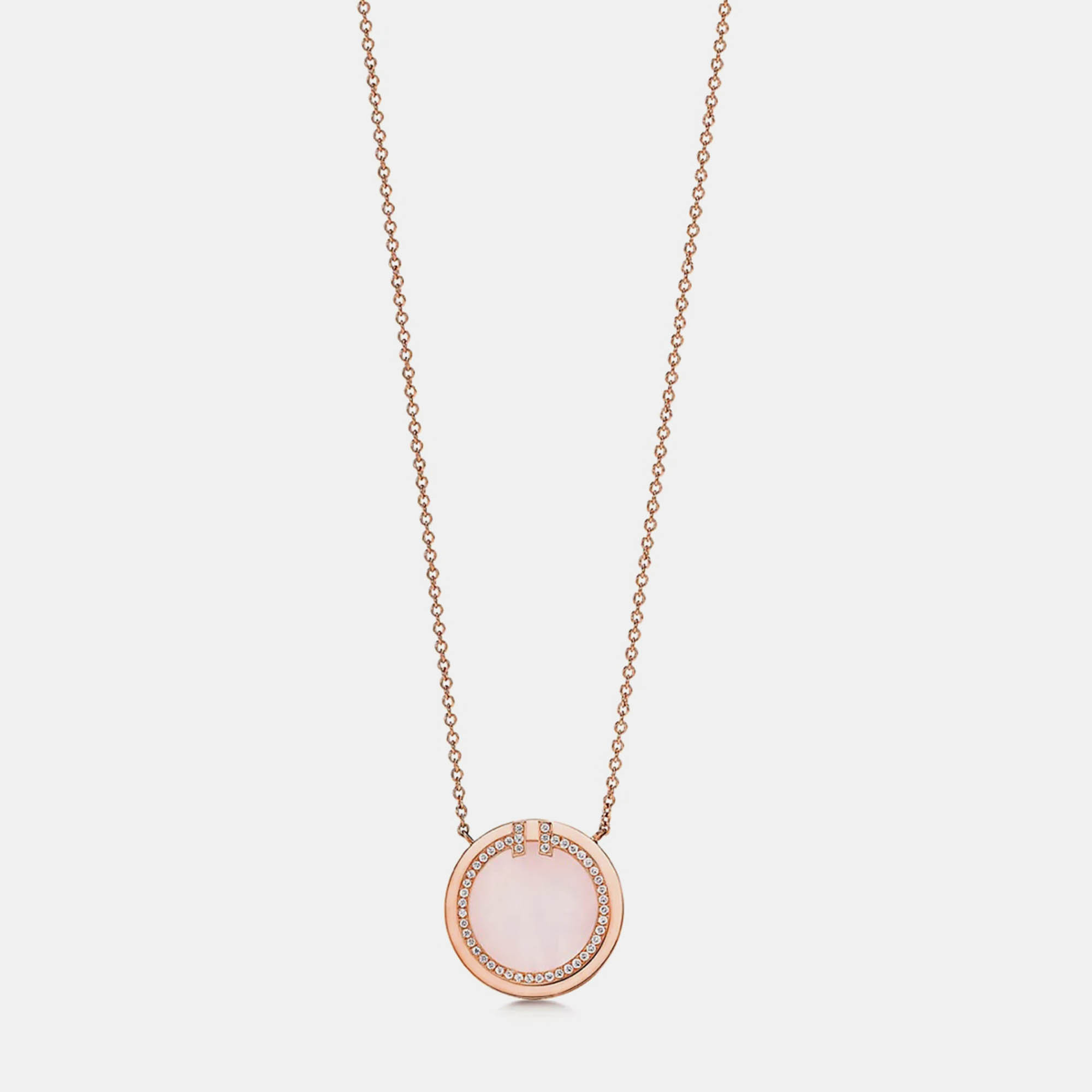 

Tiffany & Co. Rose Gold Diamond Circle Pink T Series Opal Round Cake Necklace