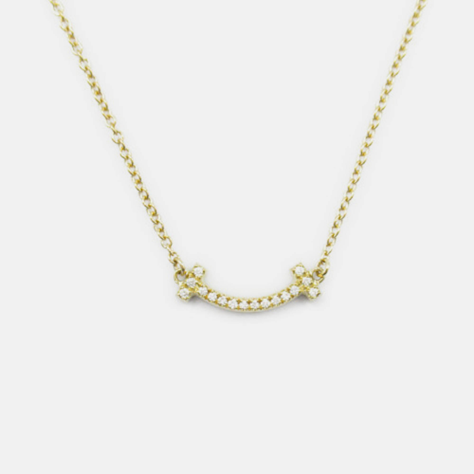 

Tiffany & Co. 18K Yellow Gold Diamond T Smile Pendant Necklace