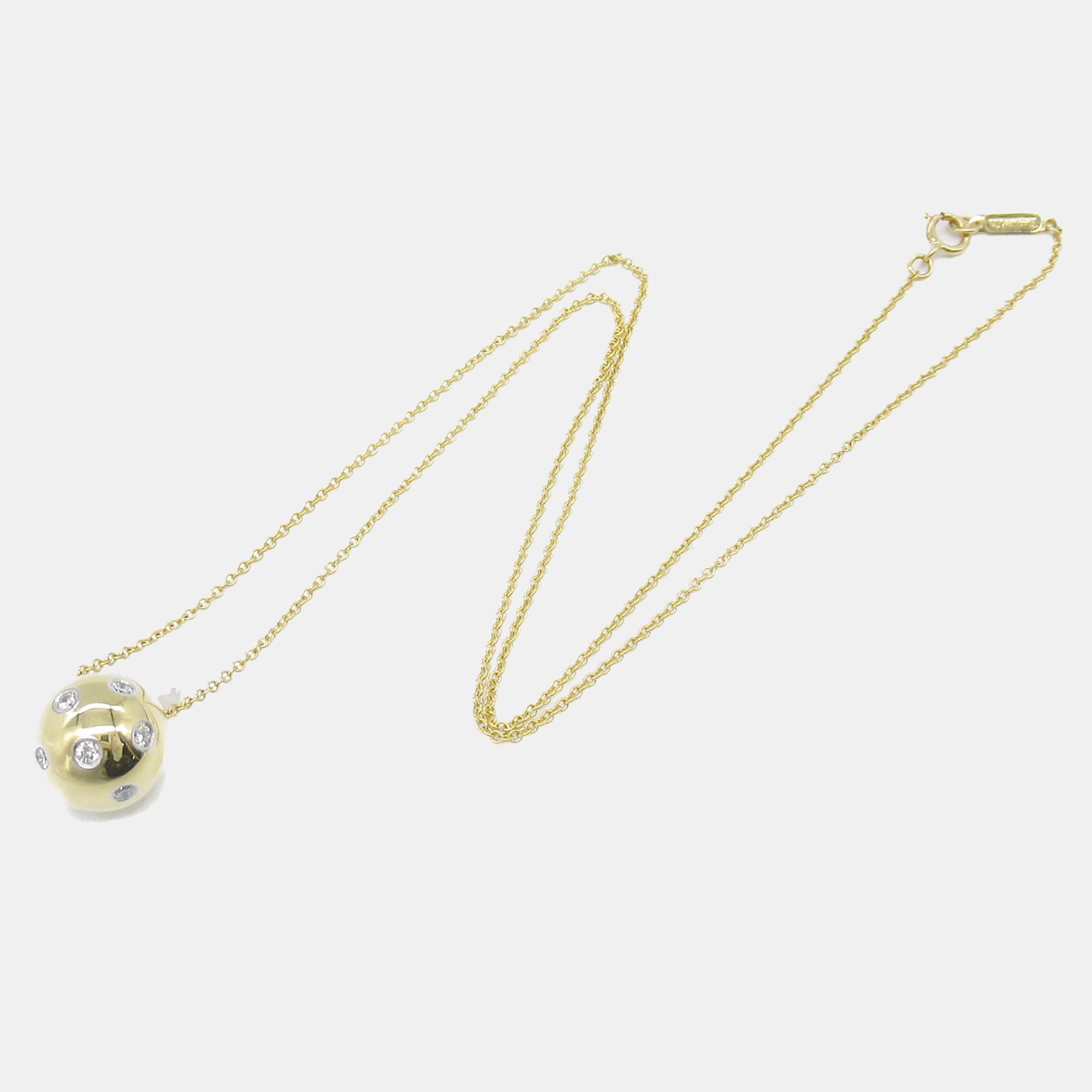 Tiffany & Co. 18k Yellow Gold Platinum Etoile Diamond Ball Pendant Necklace 