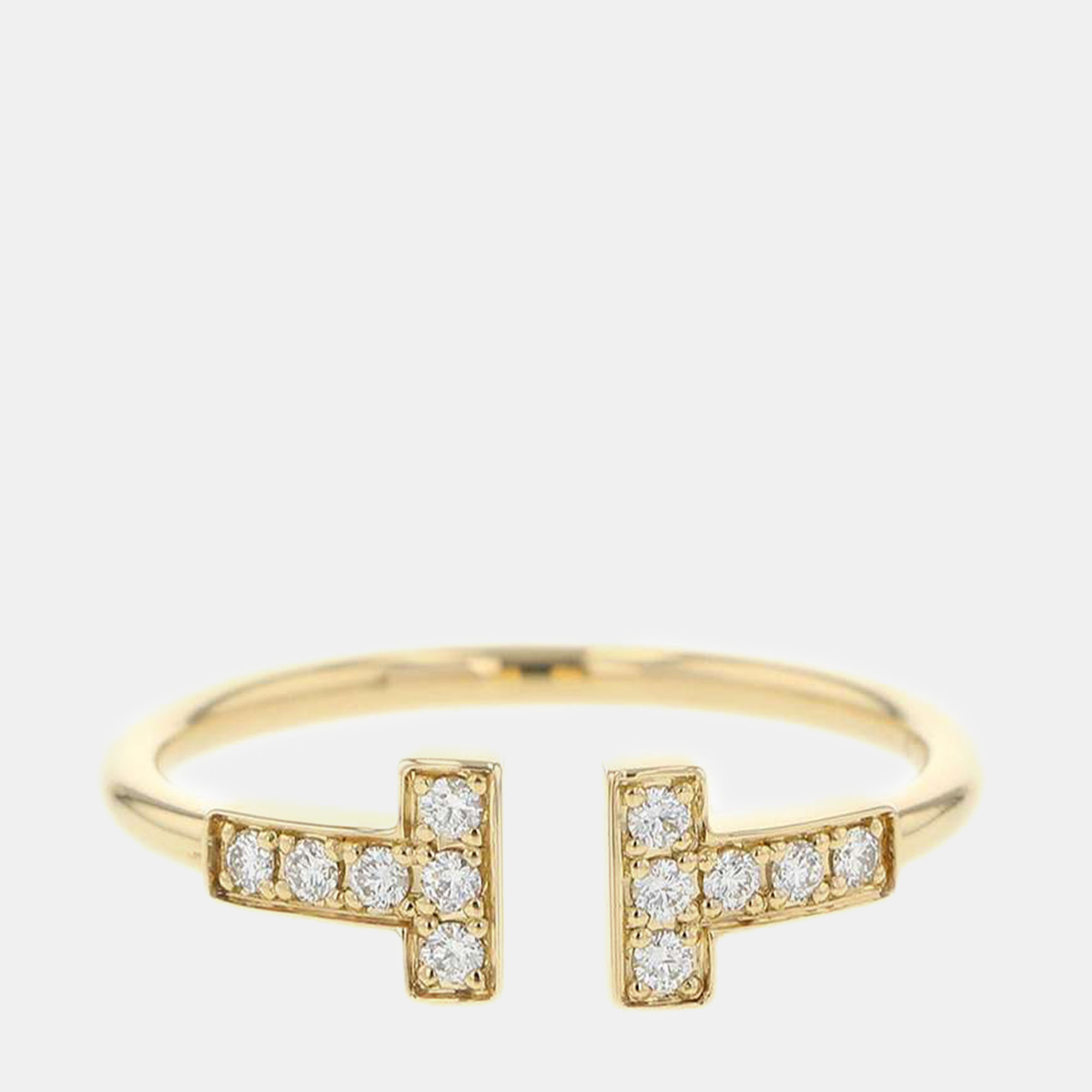 

Tiffany & Co. 18K Yellow Gold and Diamond T Wire Band Ring EU 54