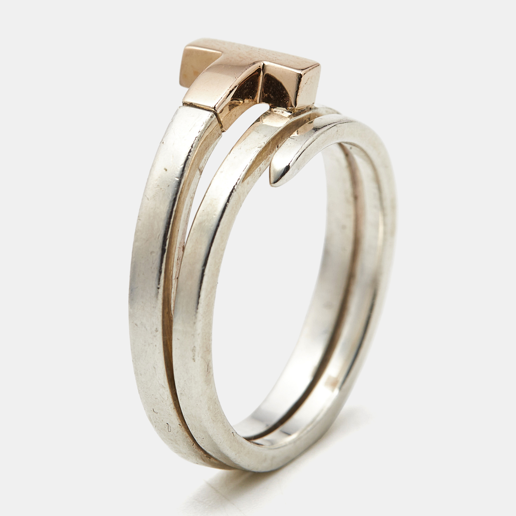 

Tiffany & Co. Tiffany T 18k Rose Gold Sterling Silver Ring Size