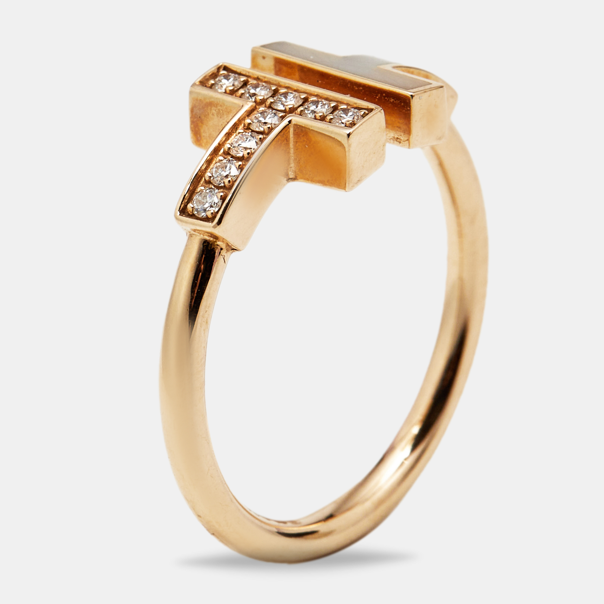 

Tiffany & Co. Tiffany T Wire Mother of Pearl Diamonds 18k Rose Gold Ring Size