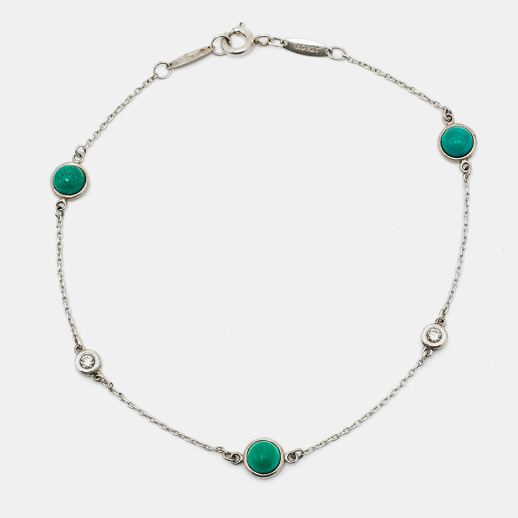 

Tiffany & Co. Elsa Peretti Color By the Yard Diamonds Turquoise Sterling Silver Bracelet