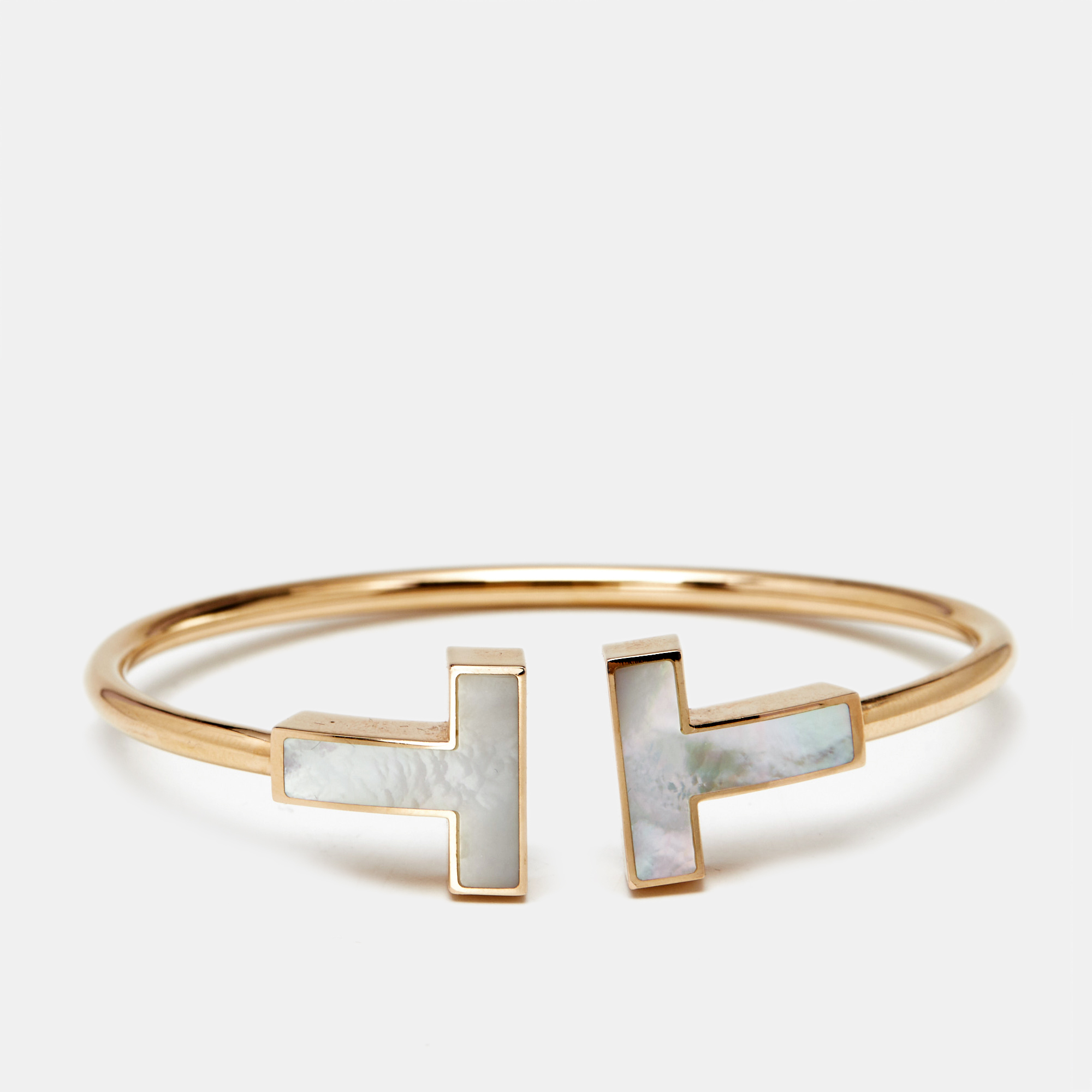 Pre-owned Tiffany & Co - . Tiffany T Mother Of Pearl 18k Rose Gold Wide Bracelet