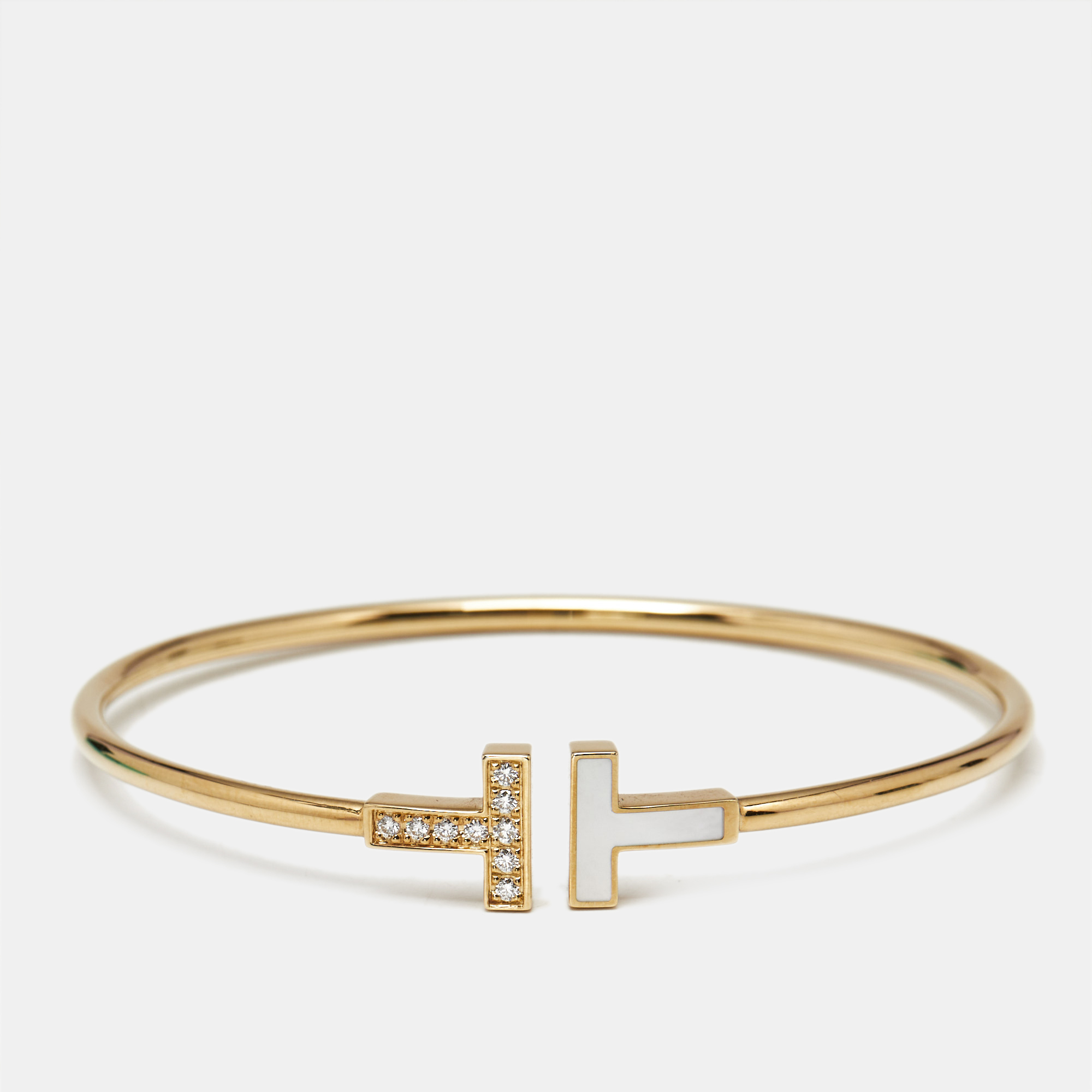 Pre-owned Tiffany & Co Tiffany T Diamond Mother Of Pearl 18k Yellow Gold Bracelet