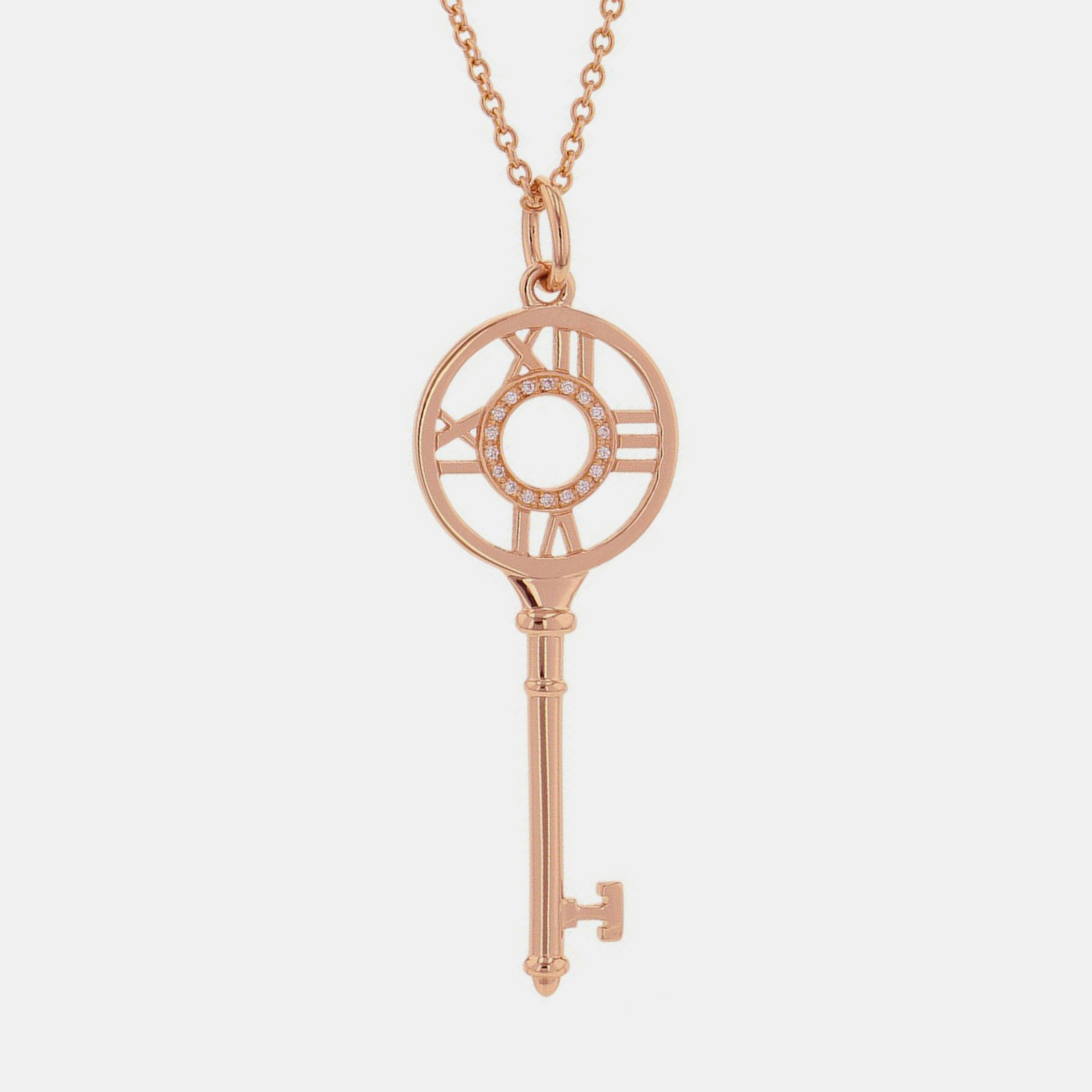 Pre-owned Tiffany & Co Atlas 18k Rose Gold And Diamond Pendant Necklace