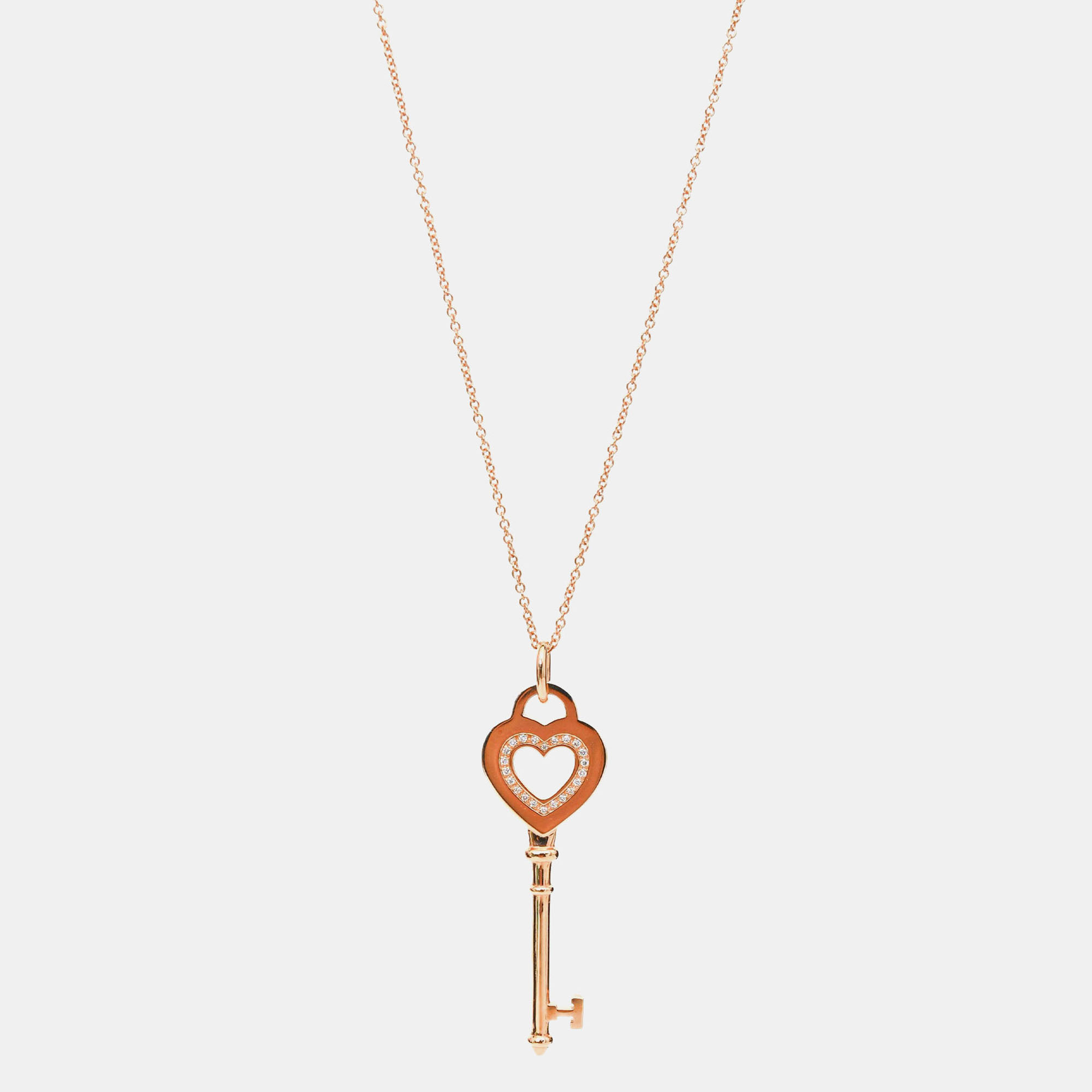 

Tiffany & Co. Heart Key 18K Rose Gold and Diamond Pendant Necklace