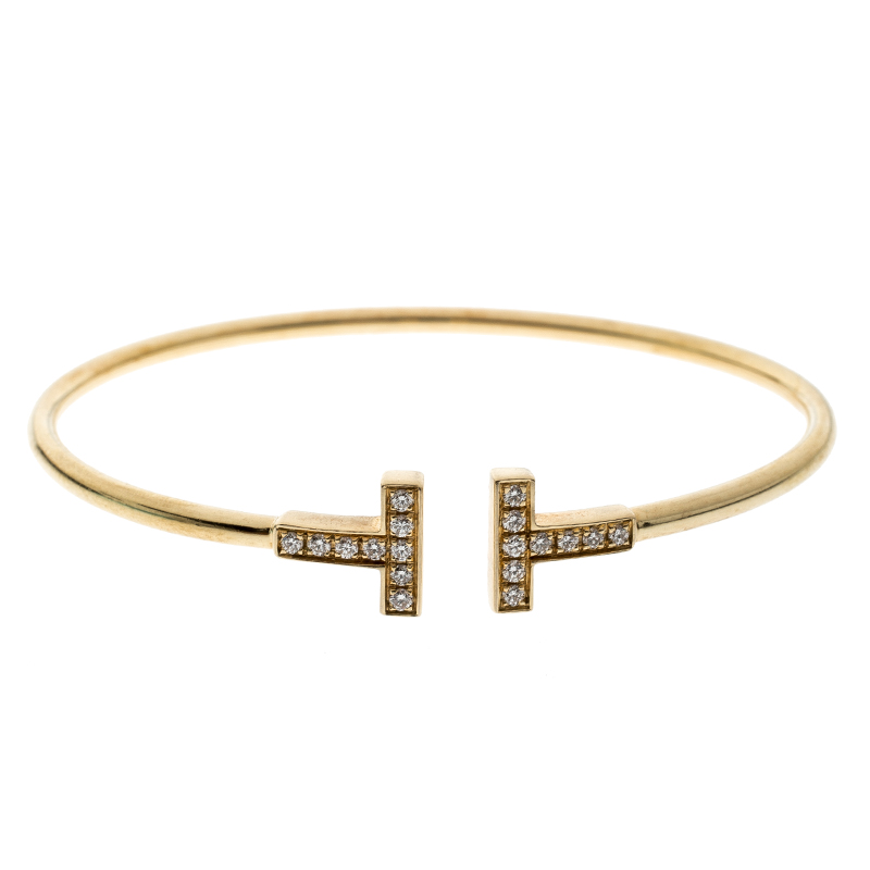 Tiffany & Co. T Wire Diamond 18k Yellow Gold Bracelet