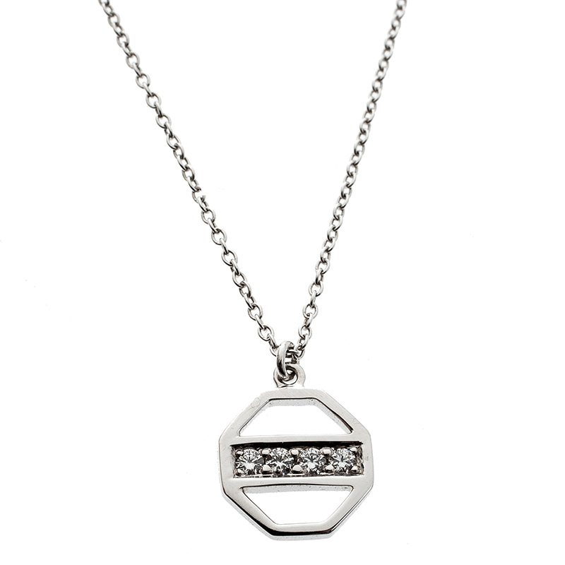 Pre Owned Tiffany & Co. Paloma Picasso Diamond 18k White Gold Octagon Pendant Necklace