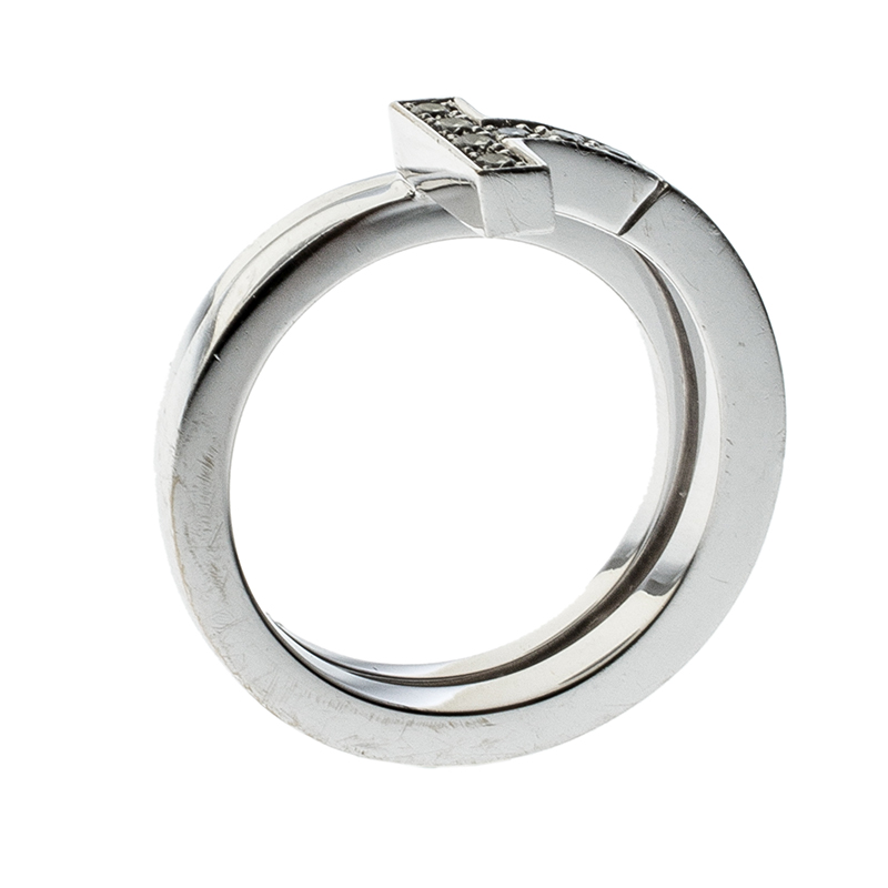 Pre Owned Tiffany & Co. Tiffany T Wrap Diamond 18k White Gold Ring Size 50