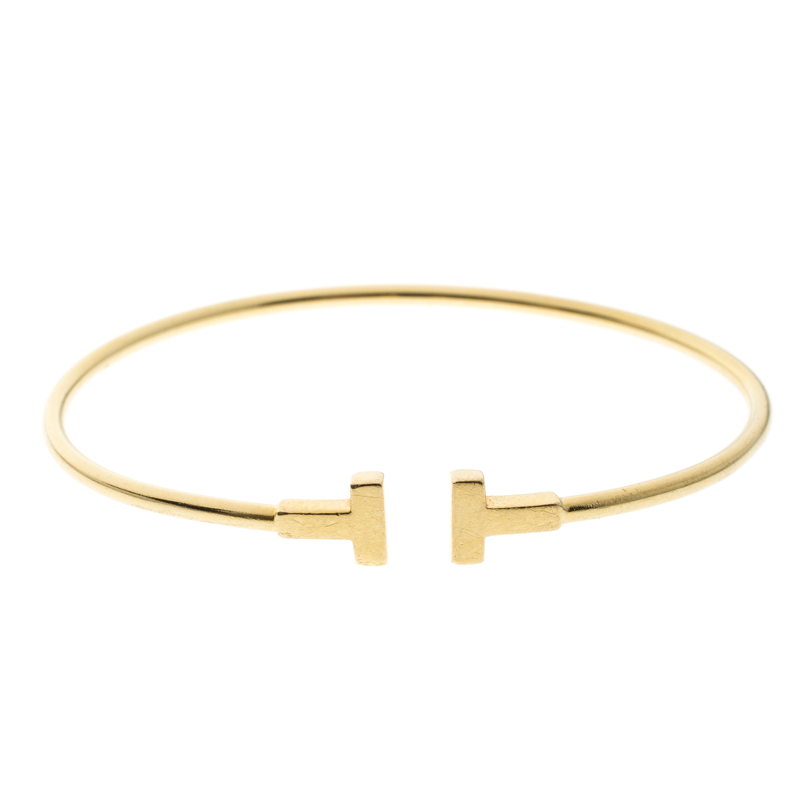 Pre Owned Tiffany & Co. T Wire 18k Yellow Gold Narrow Bracelet 15cm