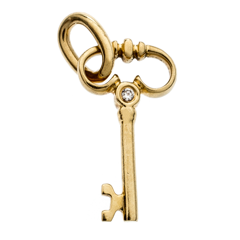 Tiffany & Co. Key Diamond 18k Yellow Gold Mini Charm Pendant