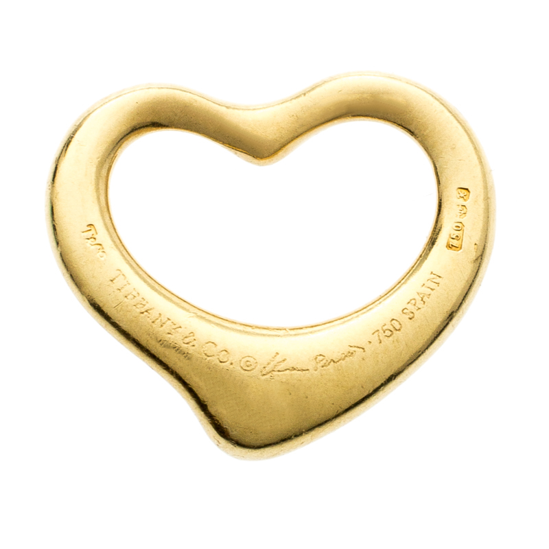 Pre Owned Tiffany & Co. Elsa Peretti Open Heart 18k Yellow Gold Pendant Charm 