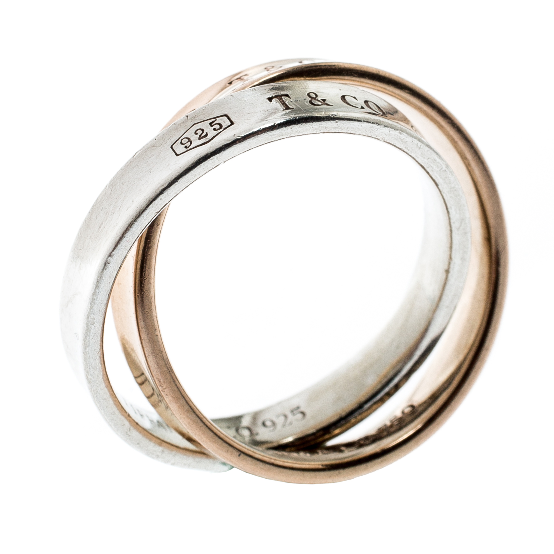 Tiffany & Co. 1837 Interlocking Circles 18k Rose Gold & Silver Ring 