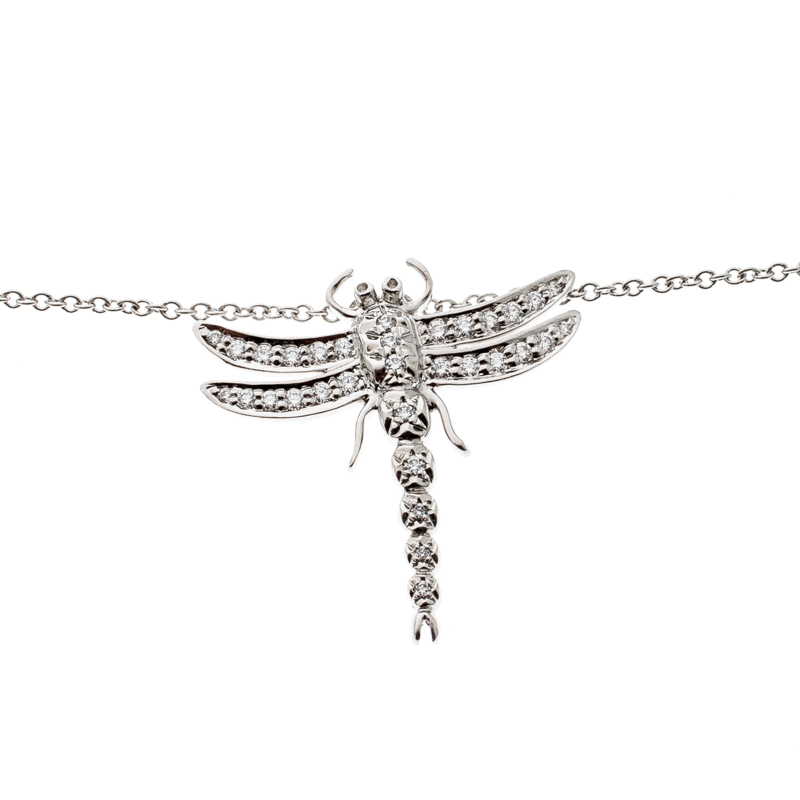 Tiffany & Co. Dragonfly Diamond Platinum Pendant Necklace