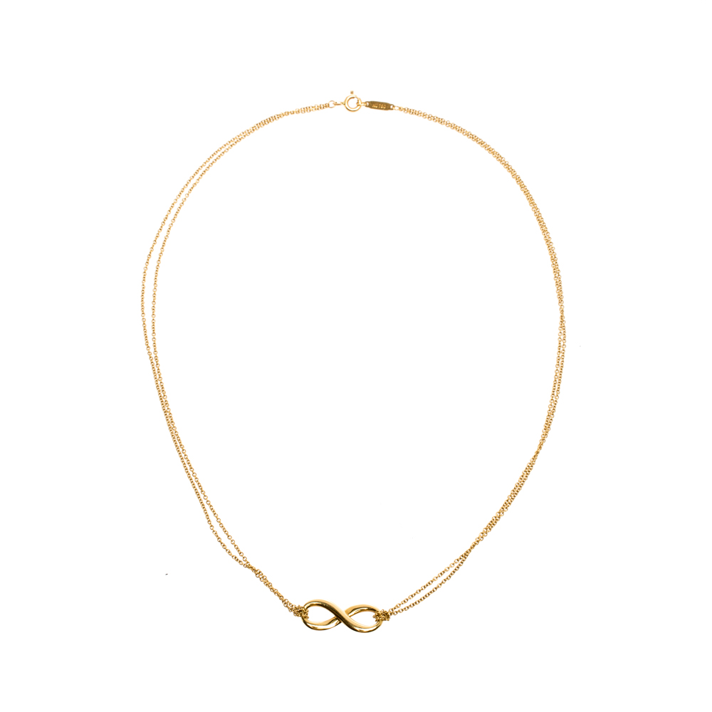 

Tiffany & Co. Infinity 18k Yellow Gold Double Chain Pendant Necklace