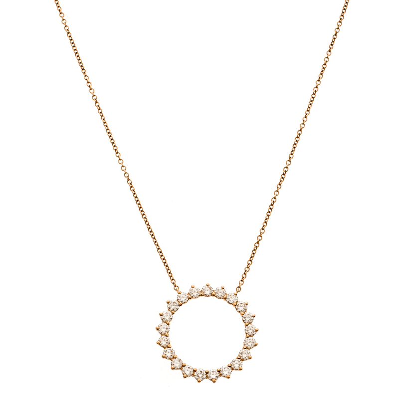 Tiffany & Co. Open Circle Diamond 18k Rose Gold Pendant Necklace