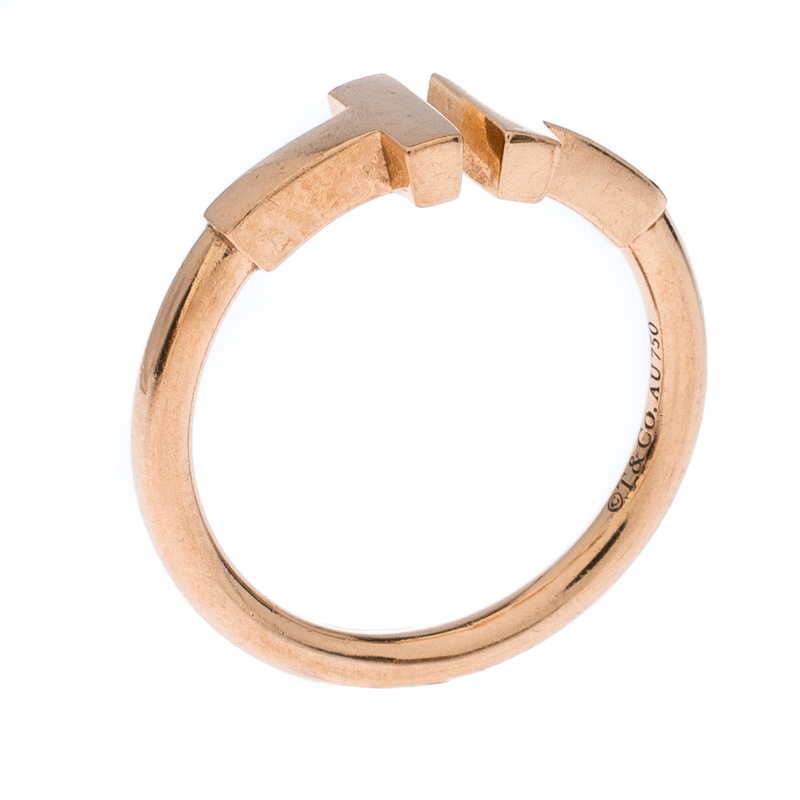Pre Owned Tiffany & Co. T Wire 18k Rose Gold Open Ring Size 48