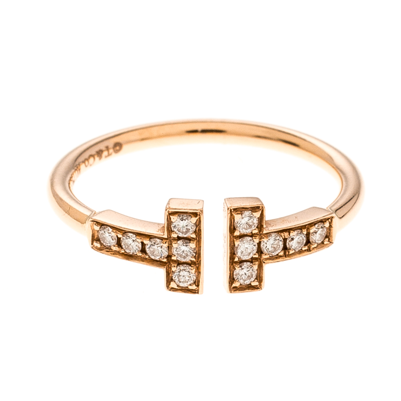 

Tiffany & Co. T Wire Diamond 18K Rose Gold Open Ring Size