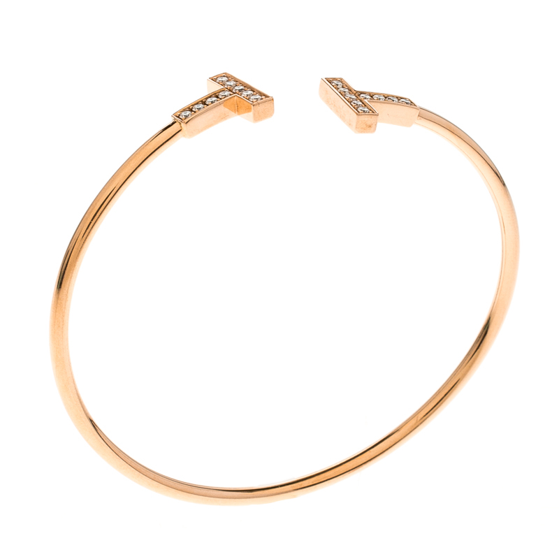 Tiffany & Co. T Wire Diamond 18k Rose Gold Bracelet