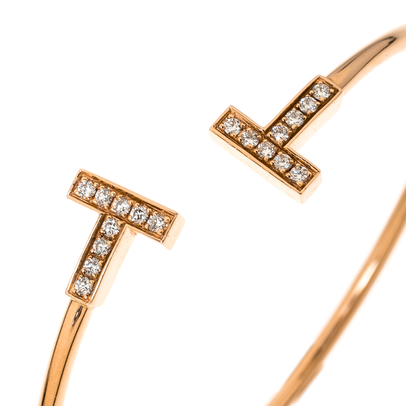 Tiffany & Co. T Wire Diamond 18k Rose Gold Bracelet