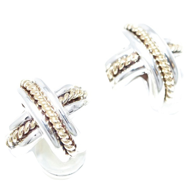 

Tiffany & Co. Sterling Silver 18K Yellow Gold Cross Motif Earrings