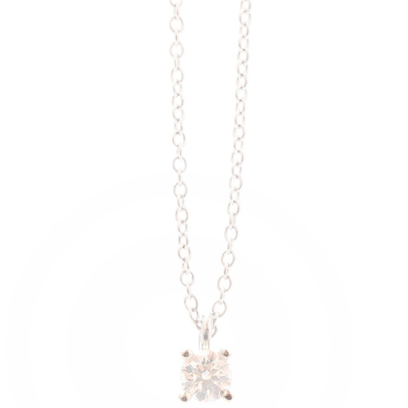 

Tiffany & Co. Solitaire Diamond Platinum Pendant Necklace, Silver