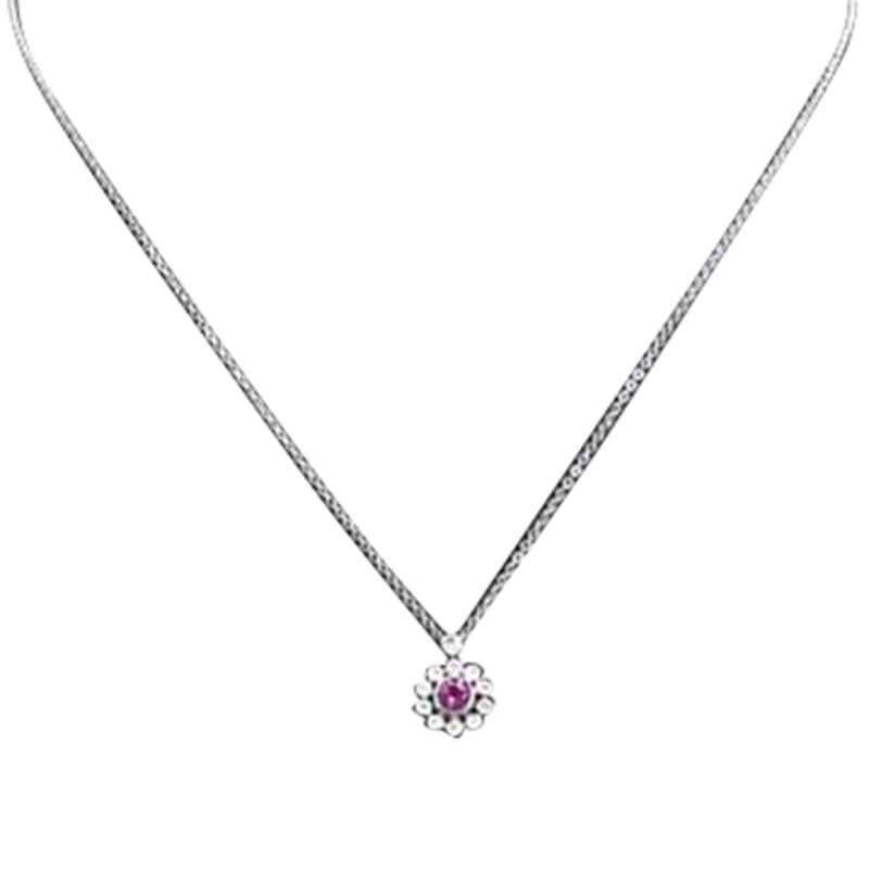 

Tiffany & Co. Pink Sapphire Diamond Platinum Flower Pendant Necklace