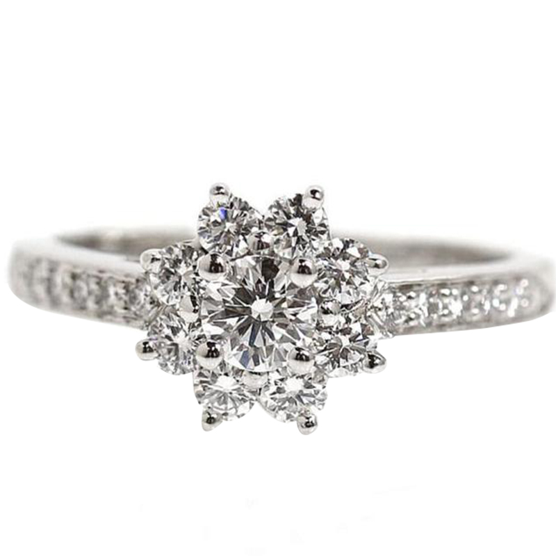 

Tiffany & Co. Diamond Platinum Flower Ring Size, Silver
