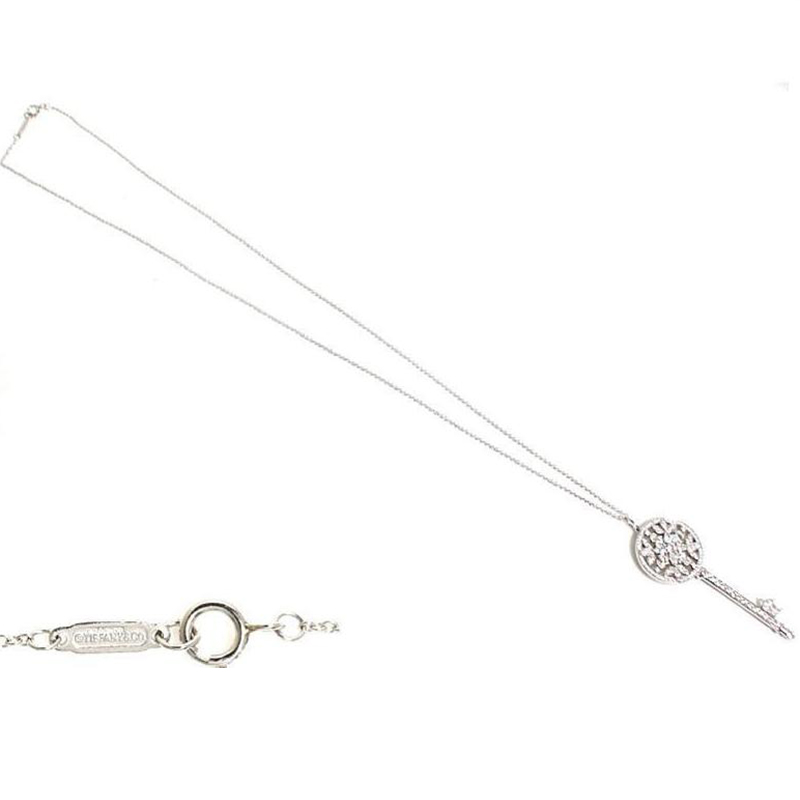 

Tiffany & Co. Diamond Platinum Garden Key Pendant Necklace, Silver