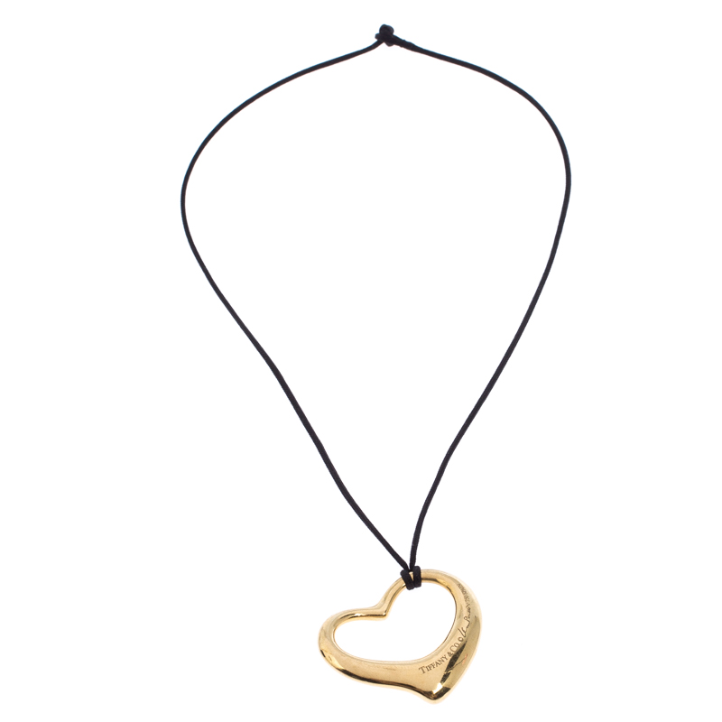 

Tiffany & Co. Open Heart 18K Yellow Gold Black Cord Pendant Necklace