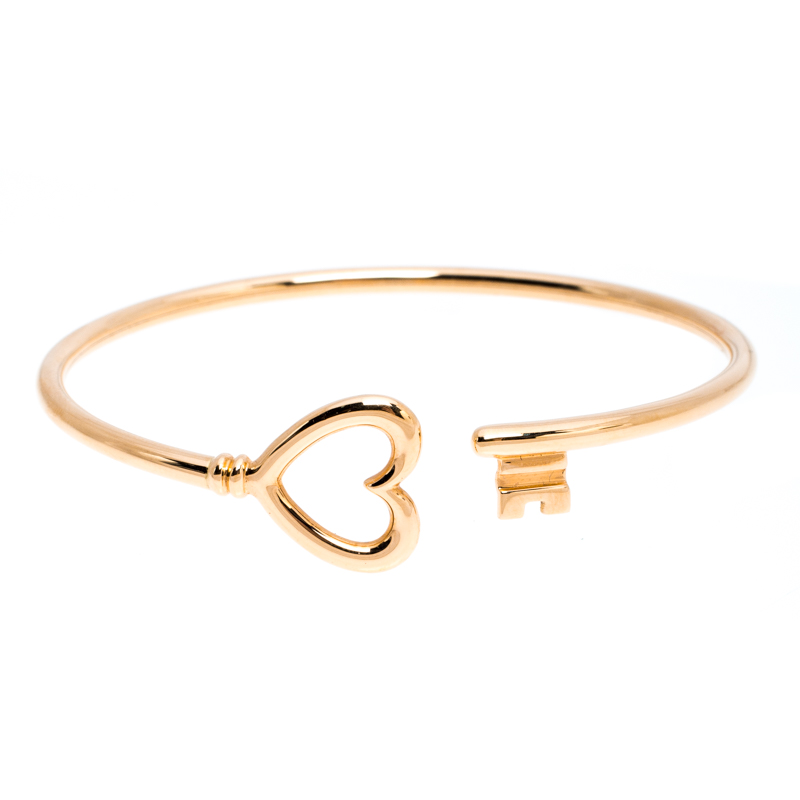 Tiffany & Co. Tiffany Keys Wire Heart 18K Rose Gold Open Bracelet