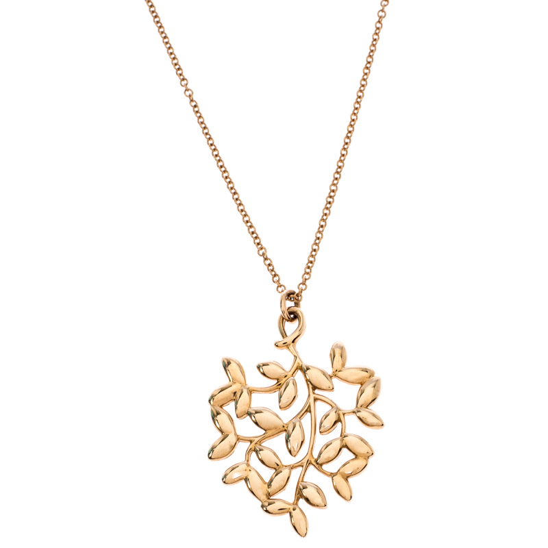 Tiffany & Co. Paloma Picasso Olive Leaf 18K Rose Gold Pendant Necklace