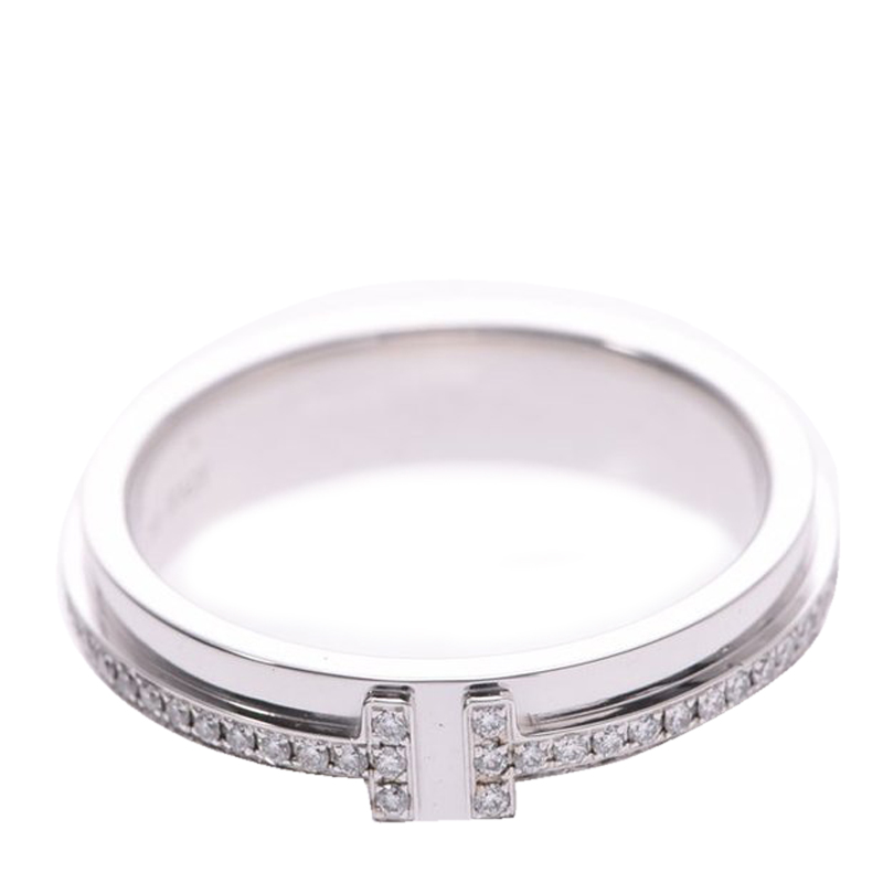 

Tiffany & Co. 18K White Gold adn Daimond T Two Ring Size, Silver